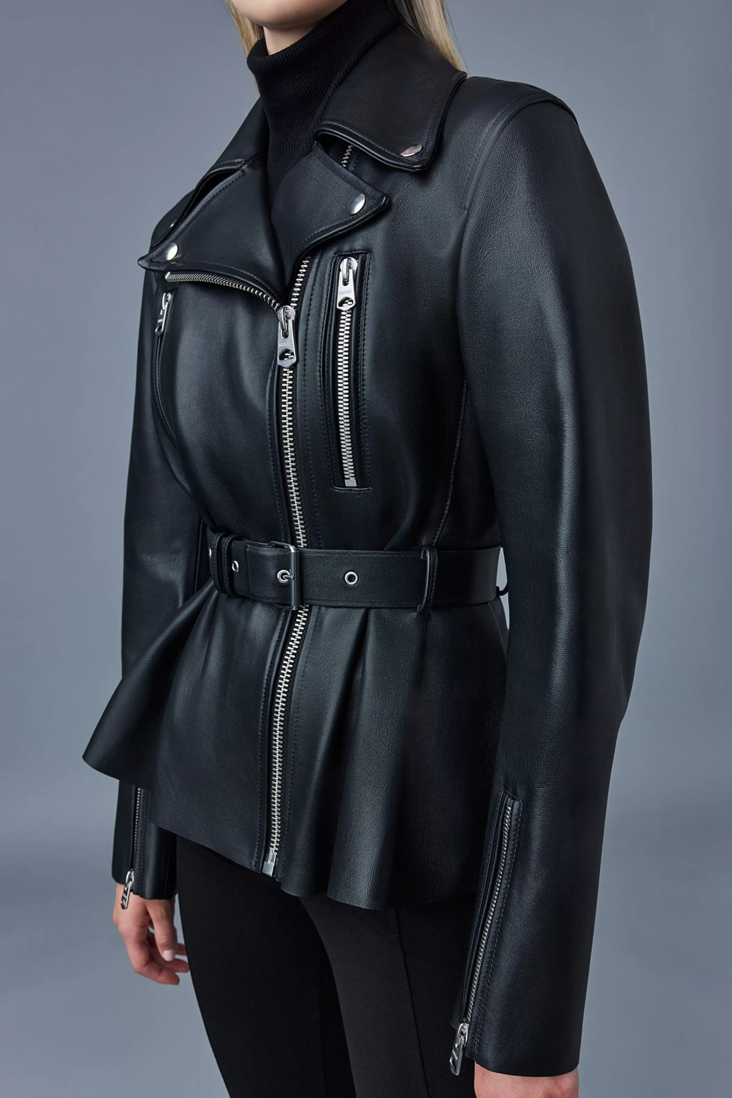 Abigail, Calfskin Biker Jacket With Peplum For Ladies | ® US | Mackage Outlet