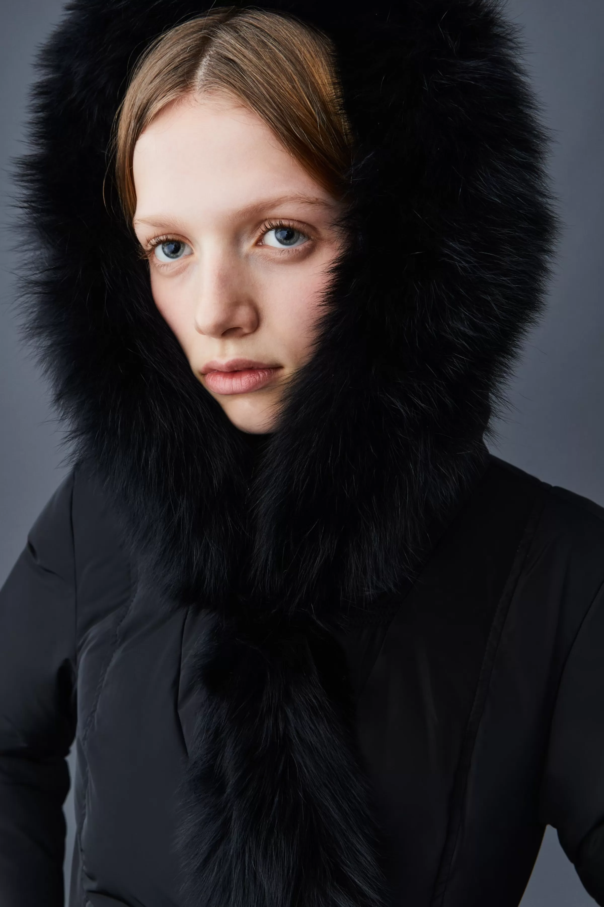 Adali, Down Coat With Blue Fox Fur Signature Collar For Ladies | ® US | Mackage New