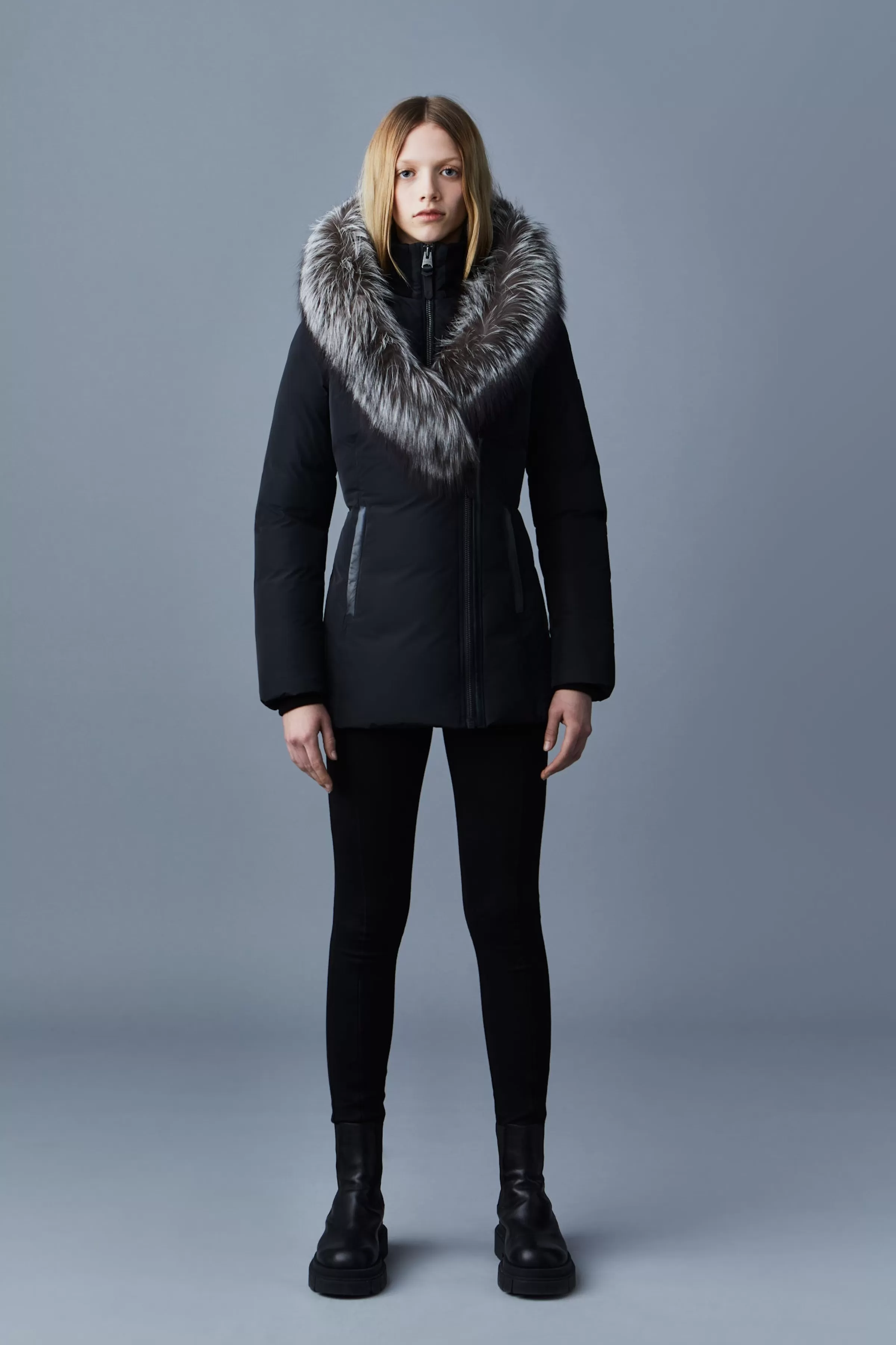 Adali, Down Coat With Silver Fox Fur Signature Collar For Ladies | ® US | Mackage Store