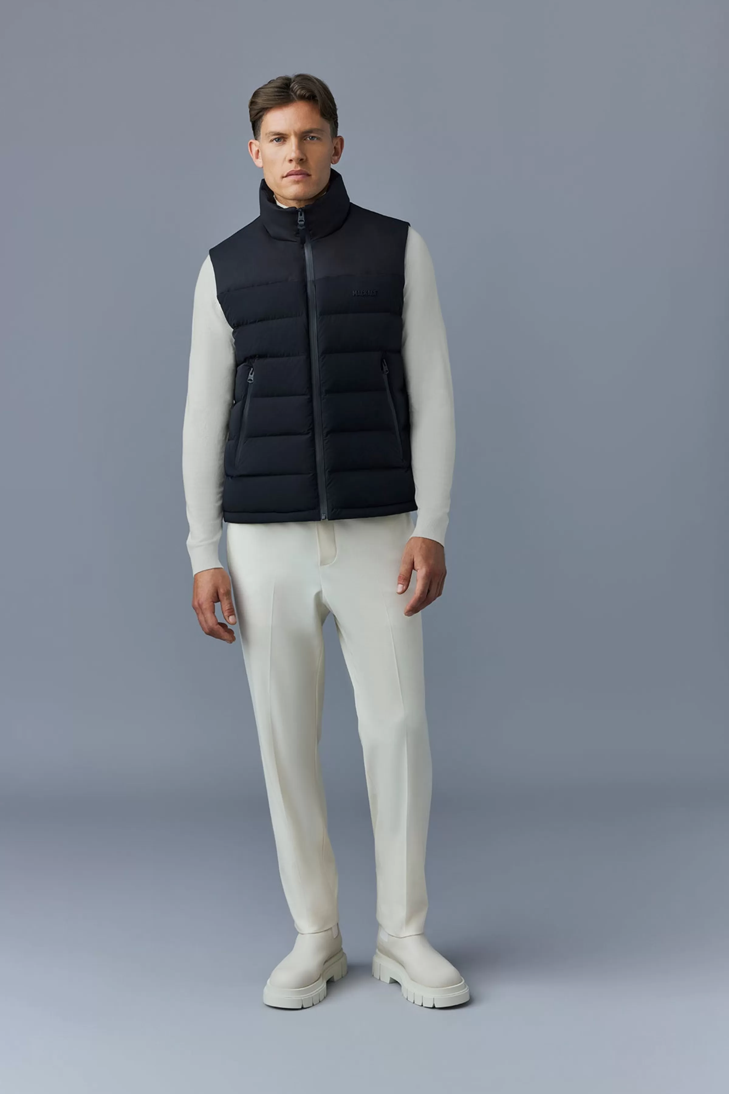 Bobbie, Agile-360 Stretch Light Down Vest With Stand Collar For Men | ® US | Mackage Fashion