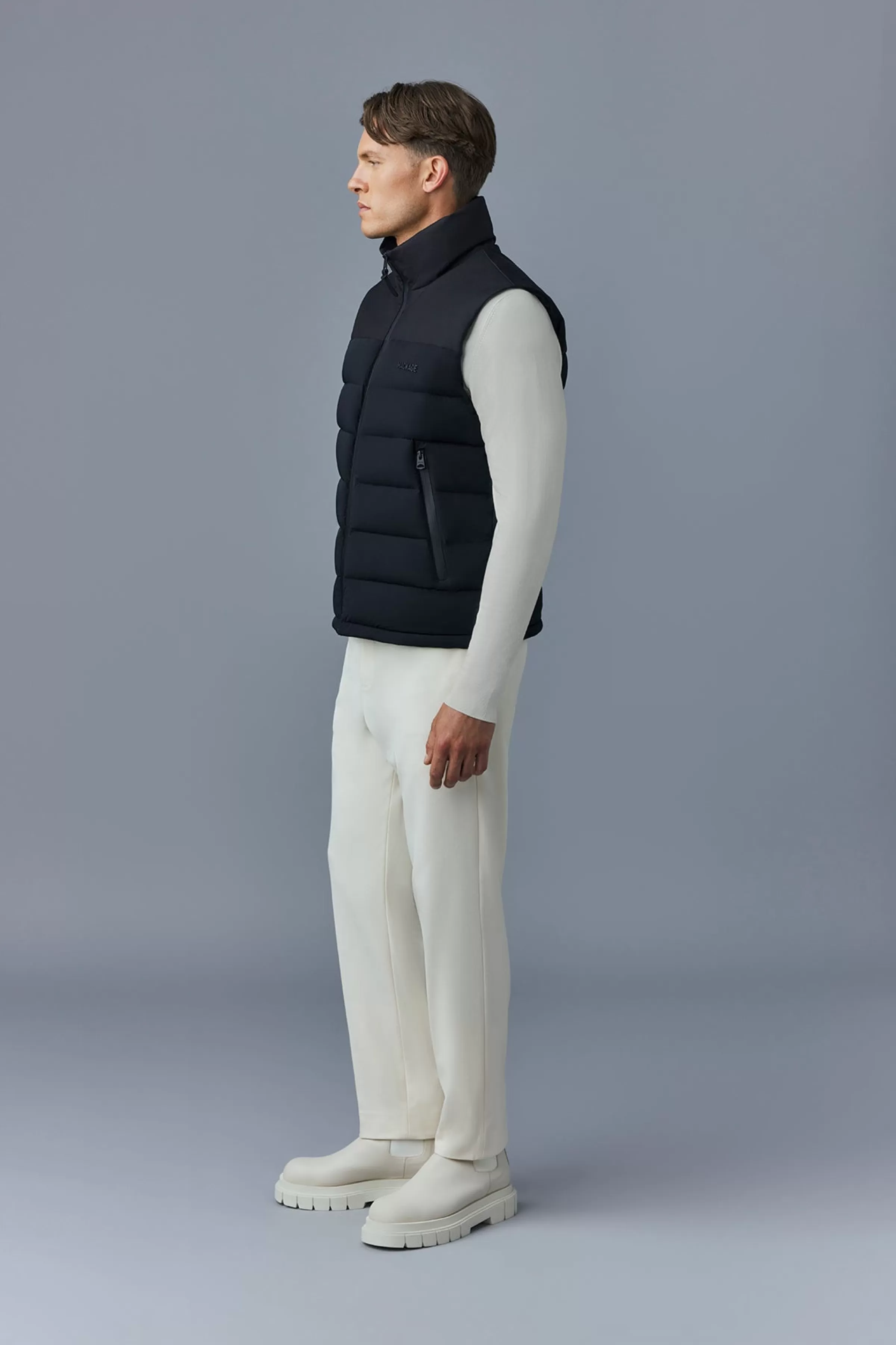 Bobbie, Agile-360 Stretch Light Down Vest With Stand Collar For Men | ® US | Mackage Fashion