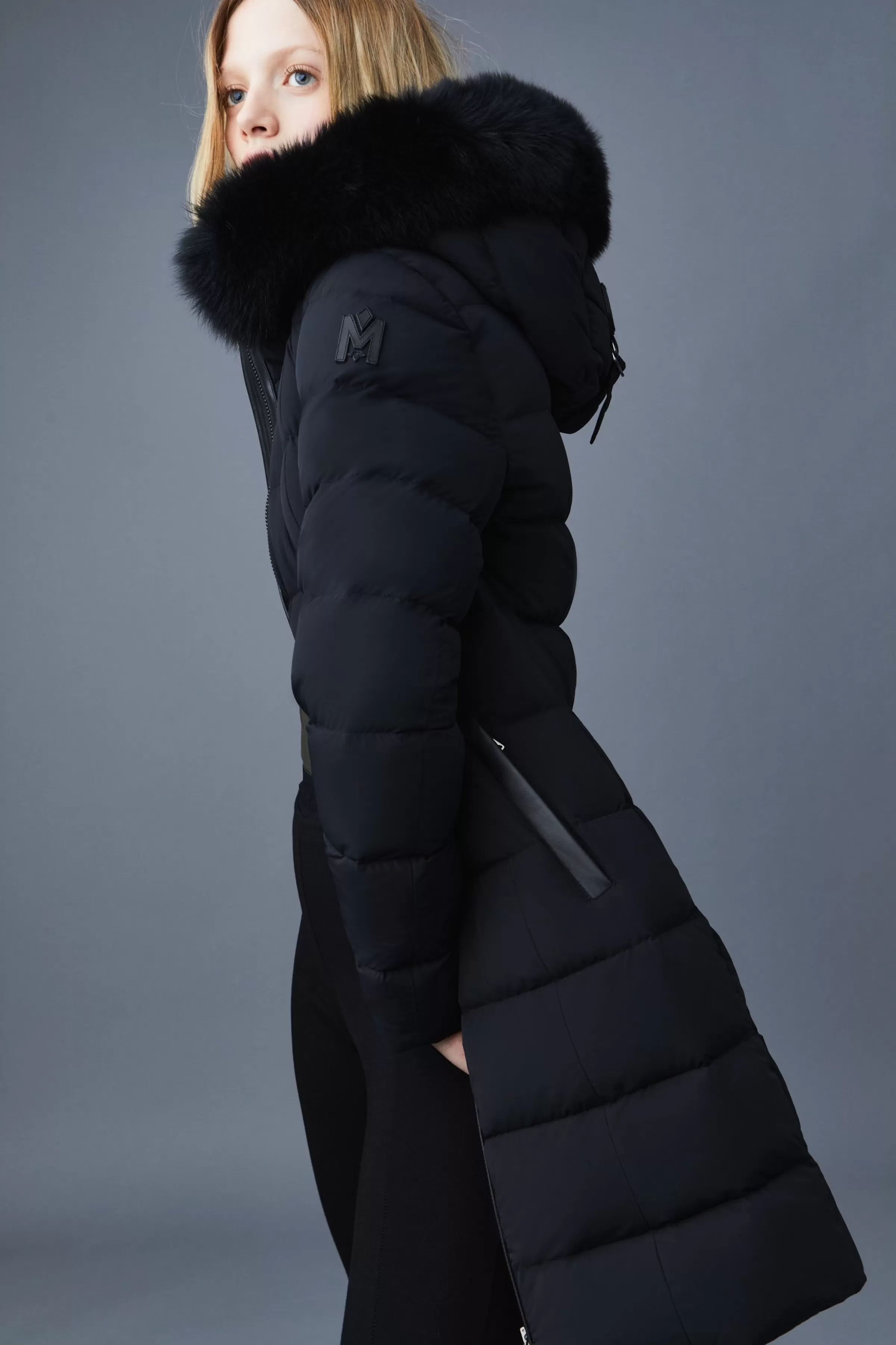 Calla, Agile-360 Stretch Light Down Coat With Blue Fox Fur Collar For Ladies | ® US | Mackage Outlet