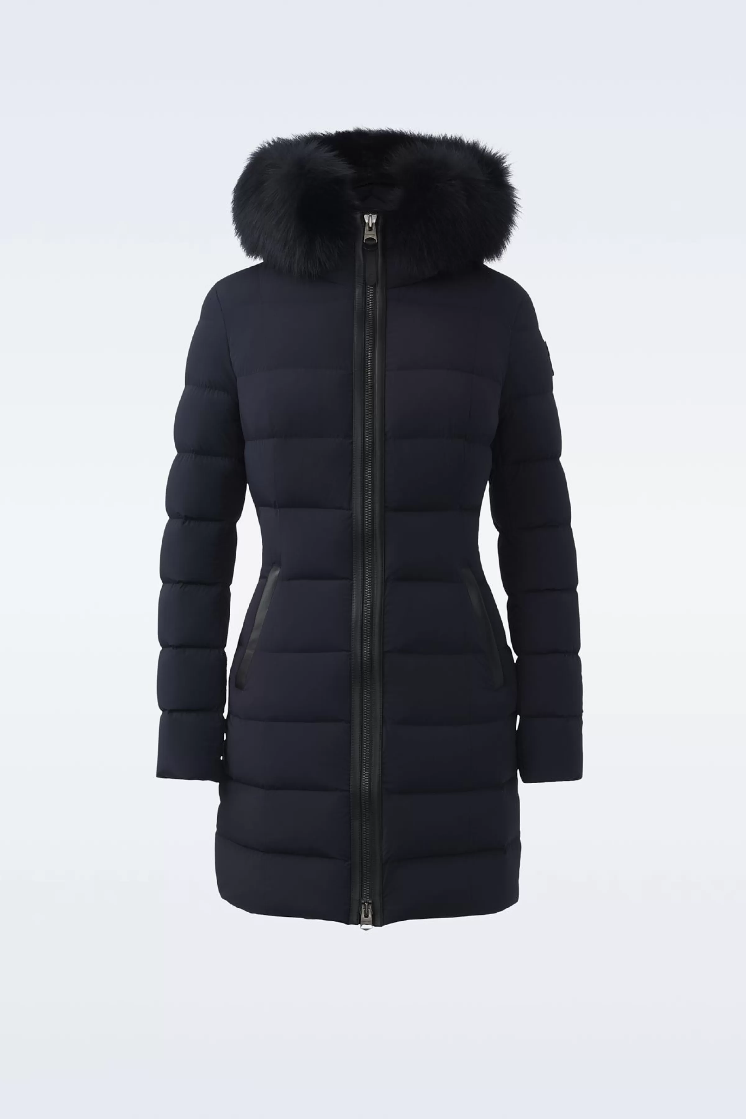 Calla, Agile-360 Stretch Light Down Coat With Blue Fox Fur Collar For Ladies | ® US | Mackage Fashion