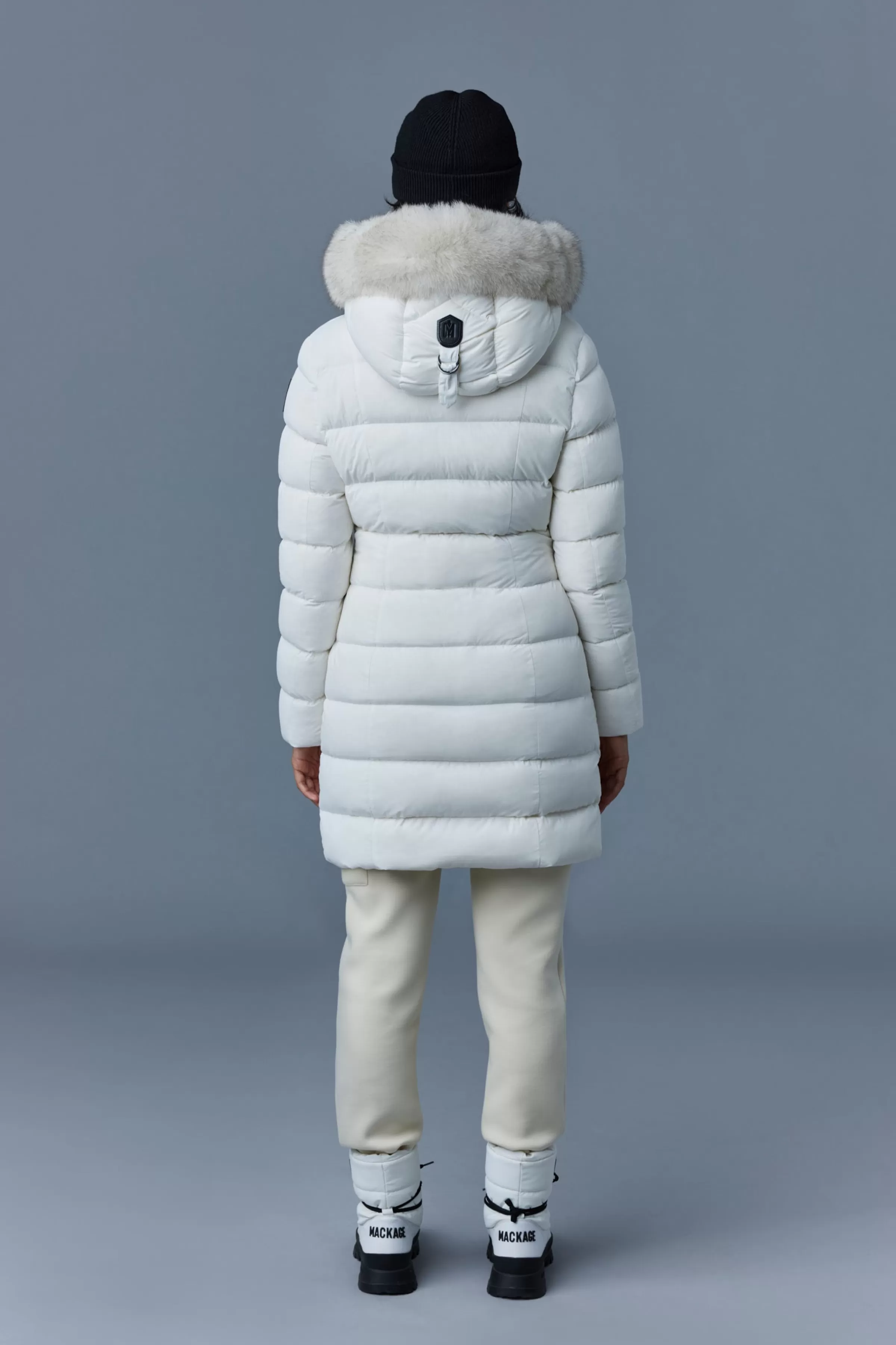 Calla, Agile-360 Stretch Light Down Coat With Blue Fox Fur Collar For Ladies | ® US | Mackage Fashion