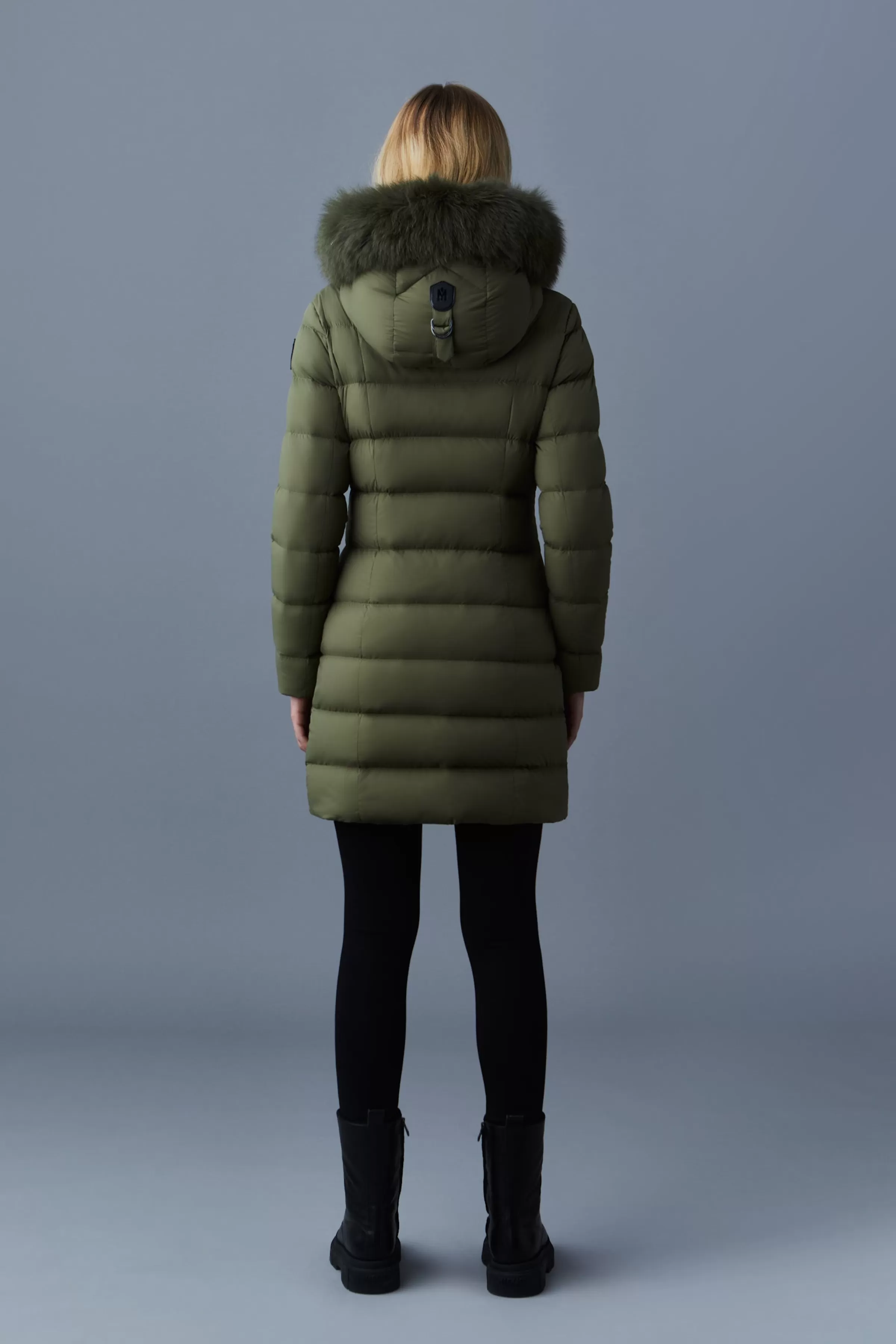 Calla, Agile-360 Stretch Light Down Coat With Blue Fox Fur Collar For Ladies | ® US | Mackage Fashion
