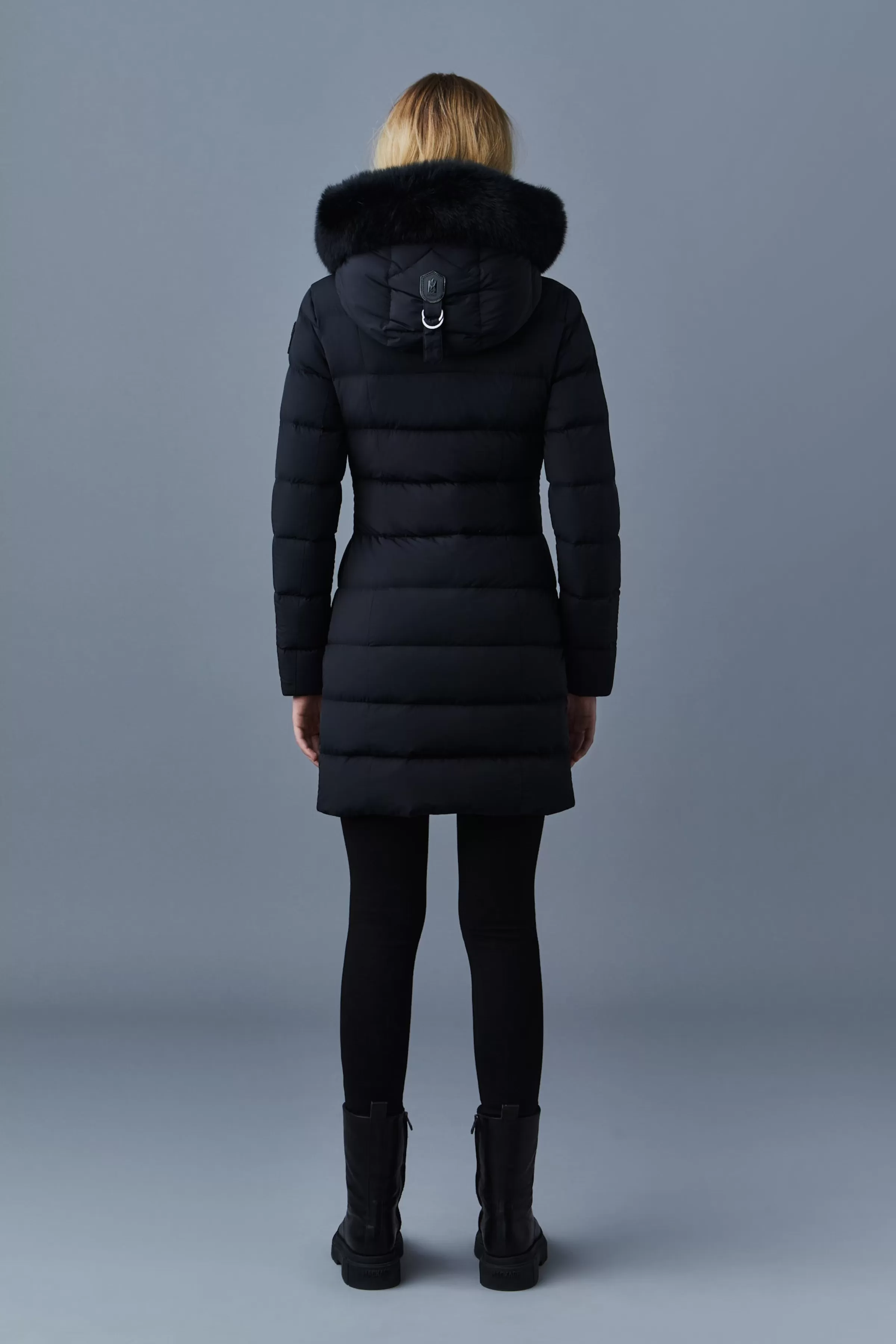 Calla, Agile-360 Stretch Light Down Coat With Blue Fox Fur Collar For Ladies | ® US | Mackage Fashion
