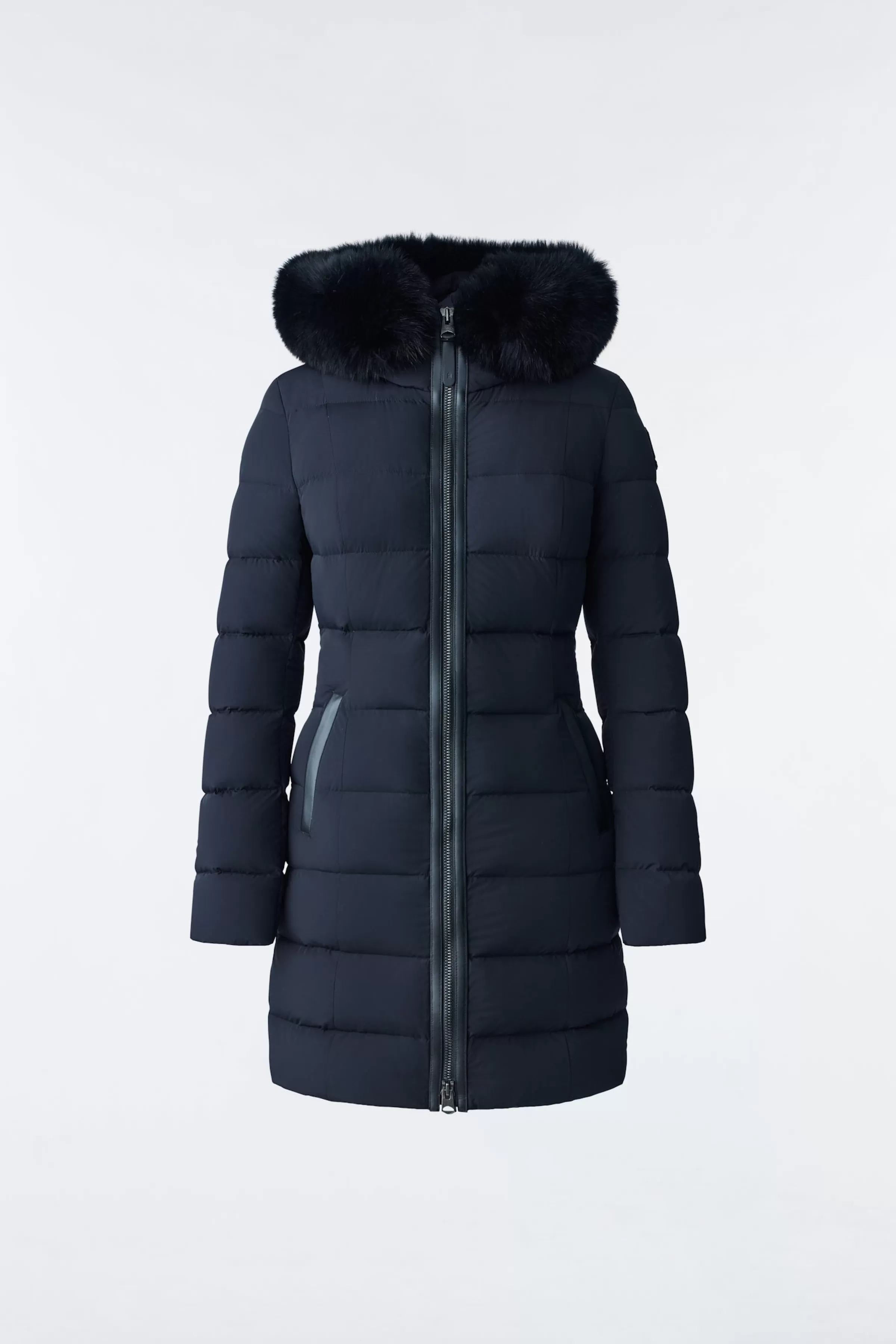 Calla, Agile-360 Stretch Light Down Coat With Blue Fox Fur Collar For Ladies | ® US | Mackage Fashion