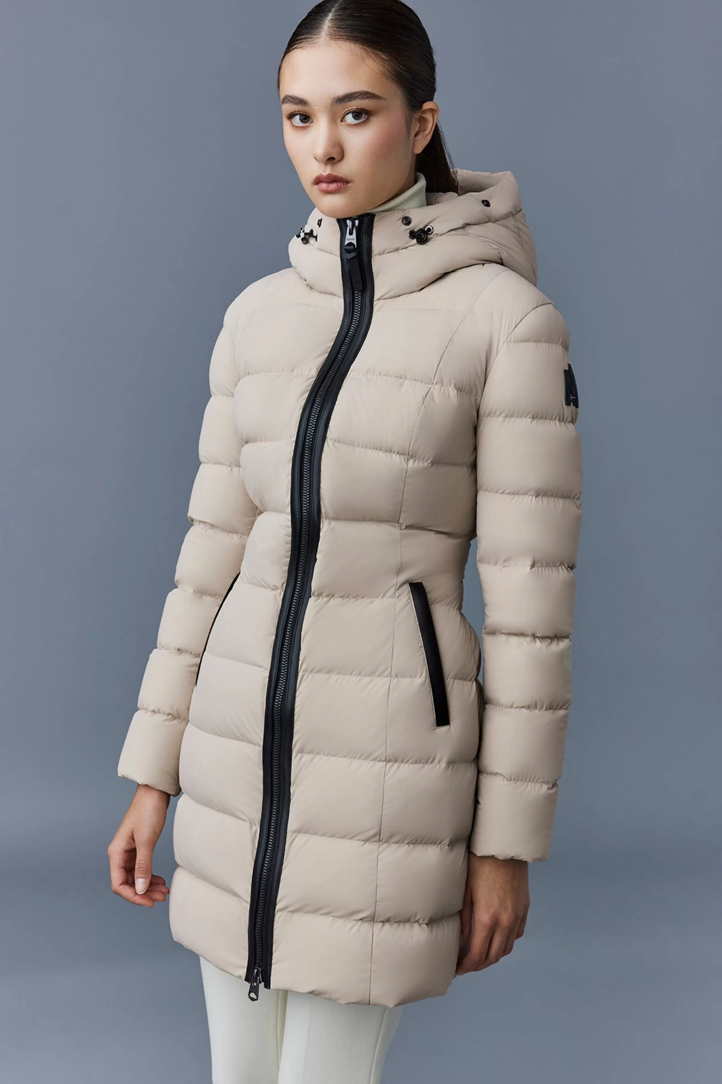 Calla, Agile-360 Stretch Light Down Coat With Blue Fox Fur Collar For Ladies | ® US | Mackage Fashion