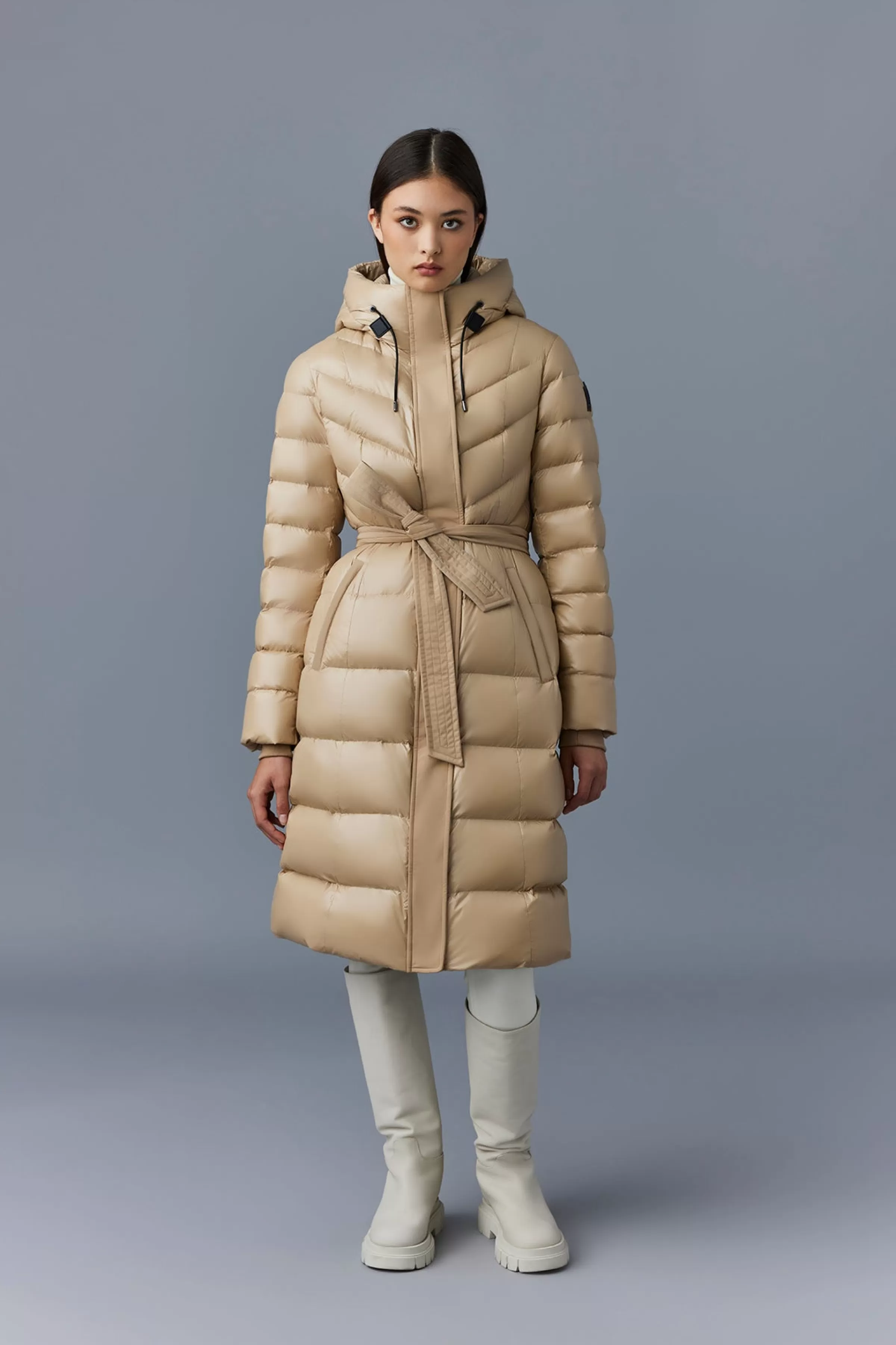 Coralia, Light Down Coat With Hood And Sash Belt For Ladies | ® US | Mackage Store