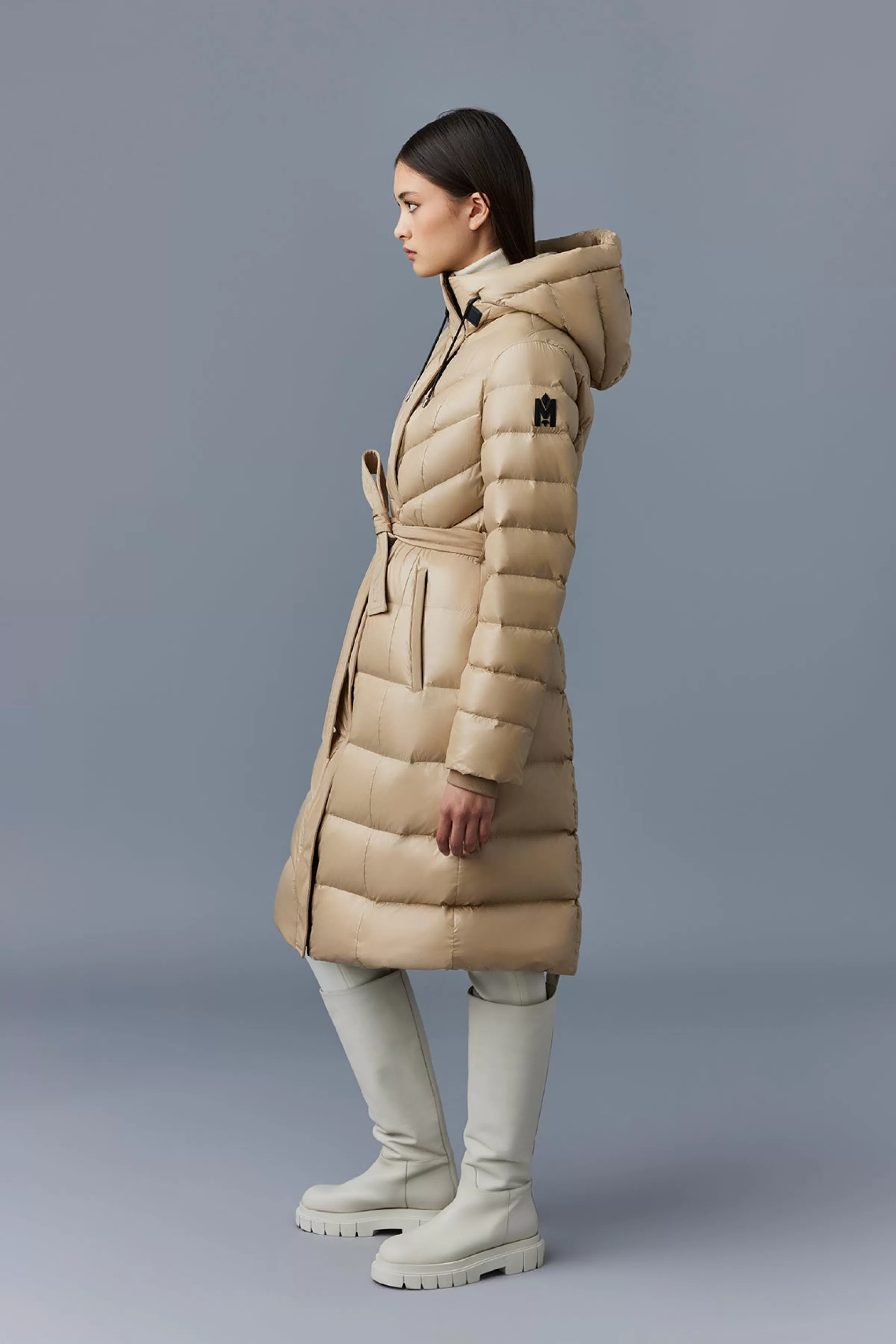 Coralia, Light Down Coat With Hood And Sash Belt For Ladies | ® US | Mackage Store