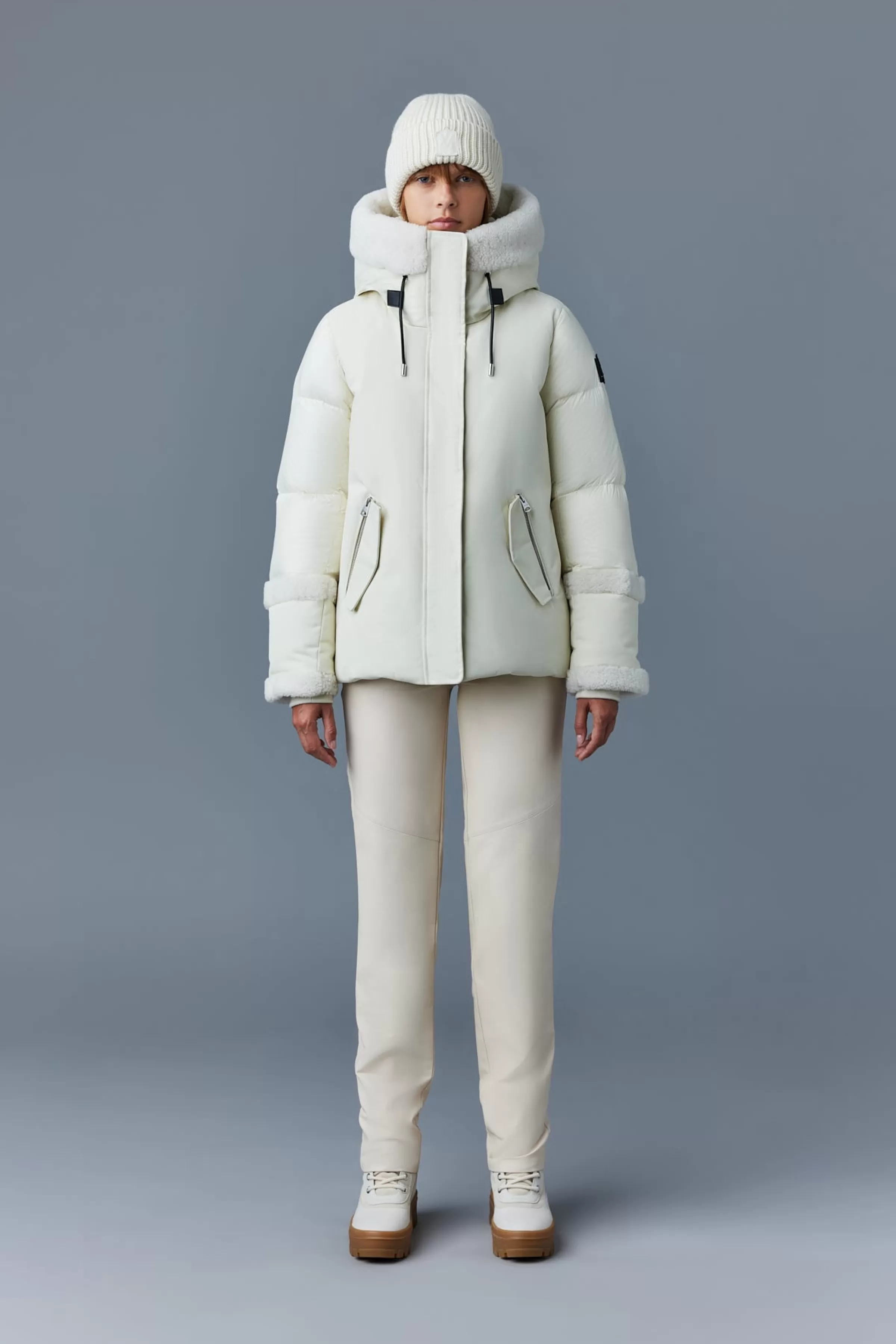 Cyrah, Arctic Twill Down Jacket With Shearling Trim For Ladies | ® US | Mackage Store