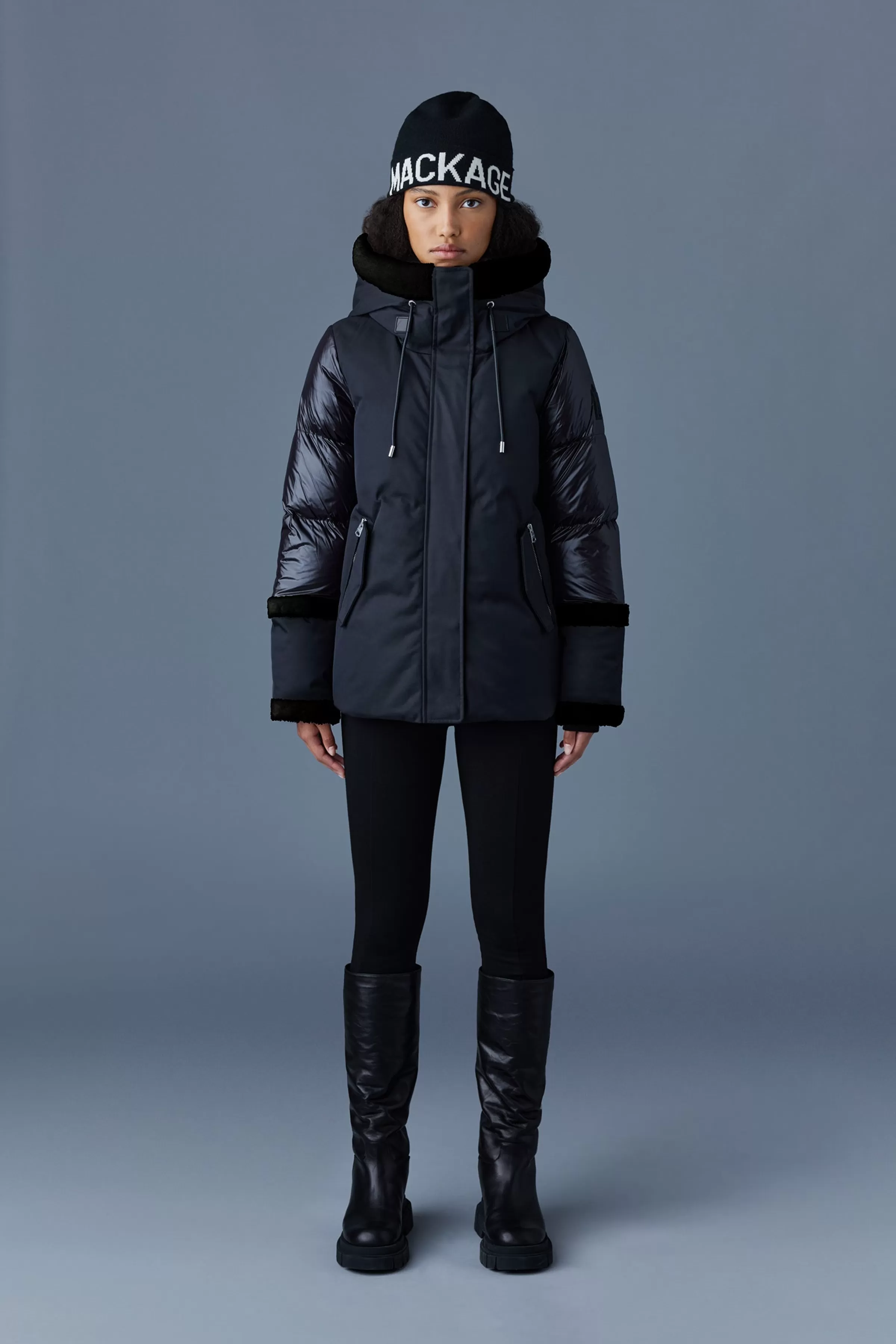 Cyrah, Arctic Twill Down Jacket With Shearling Trim For Ladies | ® US | Mackage Store