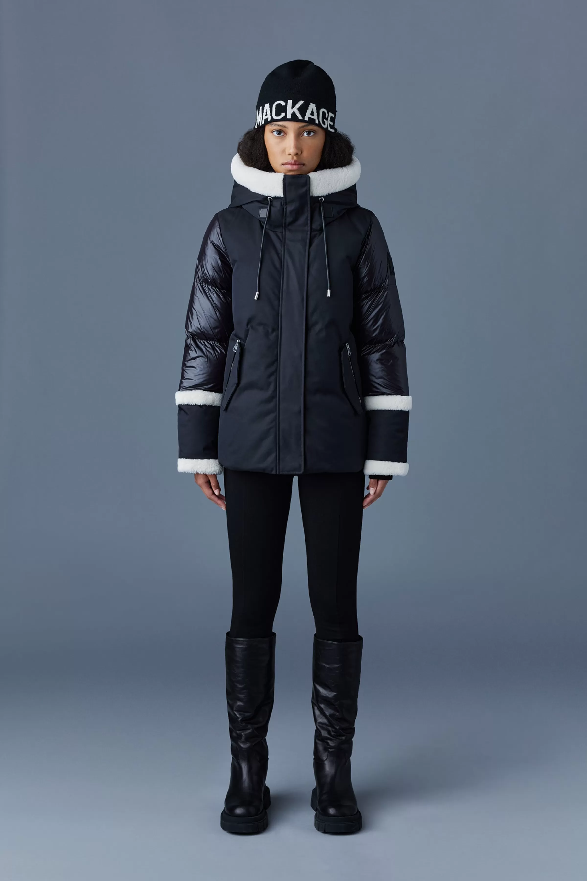 Cyrah, Arctic Twill Down Jacket With Shearling Trim For Ladies | ® US | Mackage Store