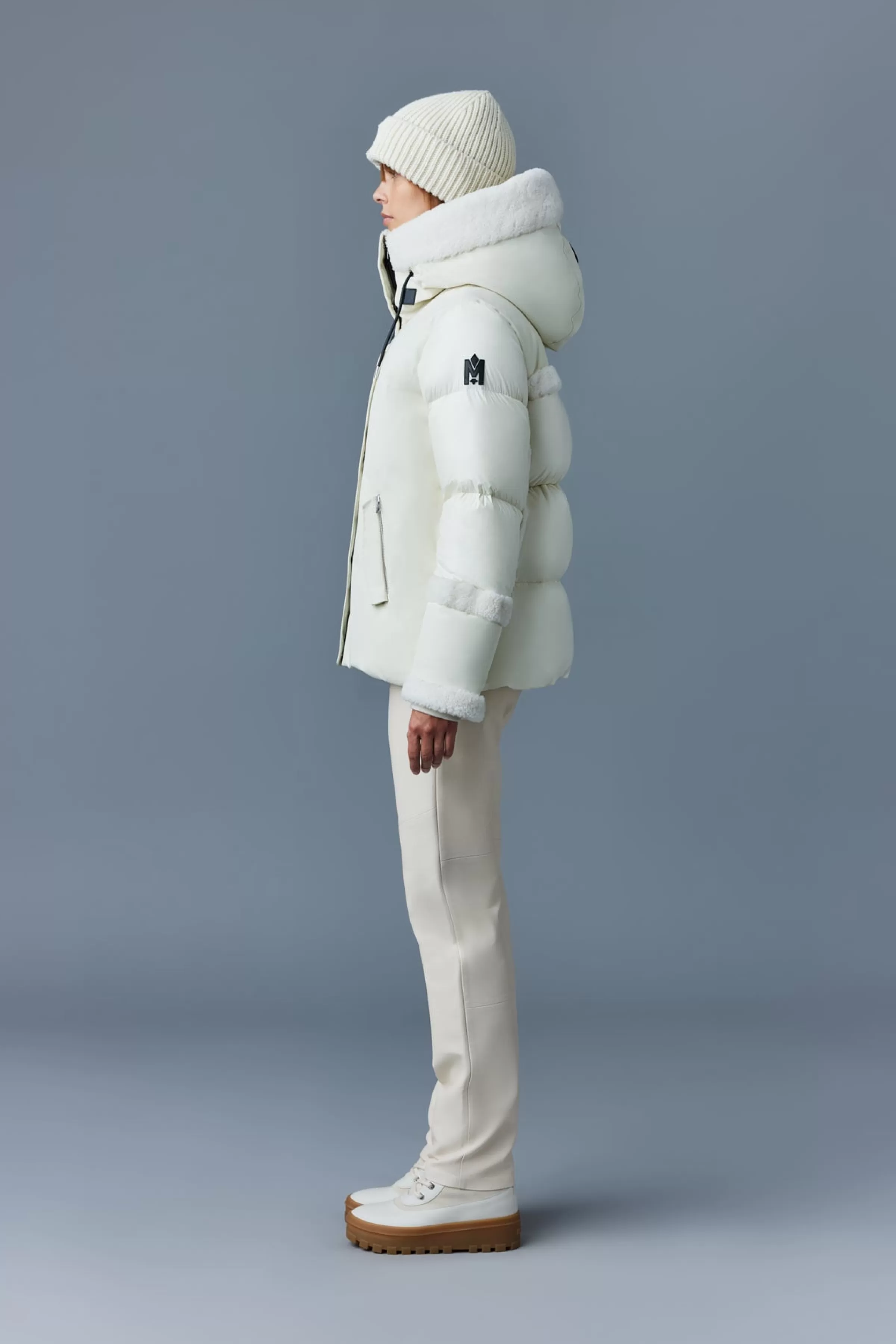 Cyrah, Arctic Twill Down Jacket With Shearling Trim For Ladies | ® US | Mackage Store