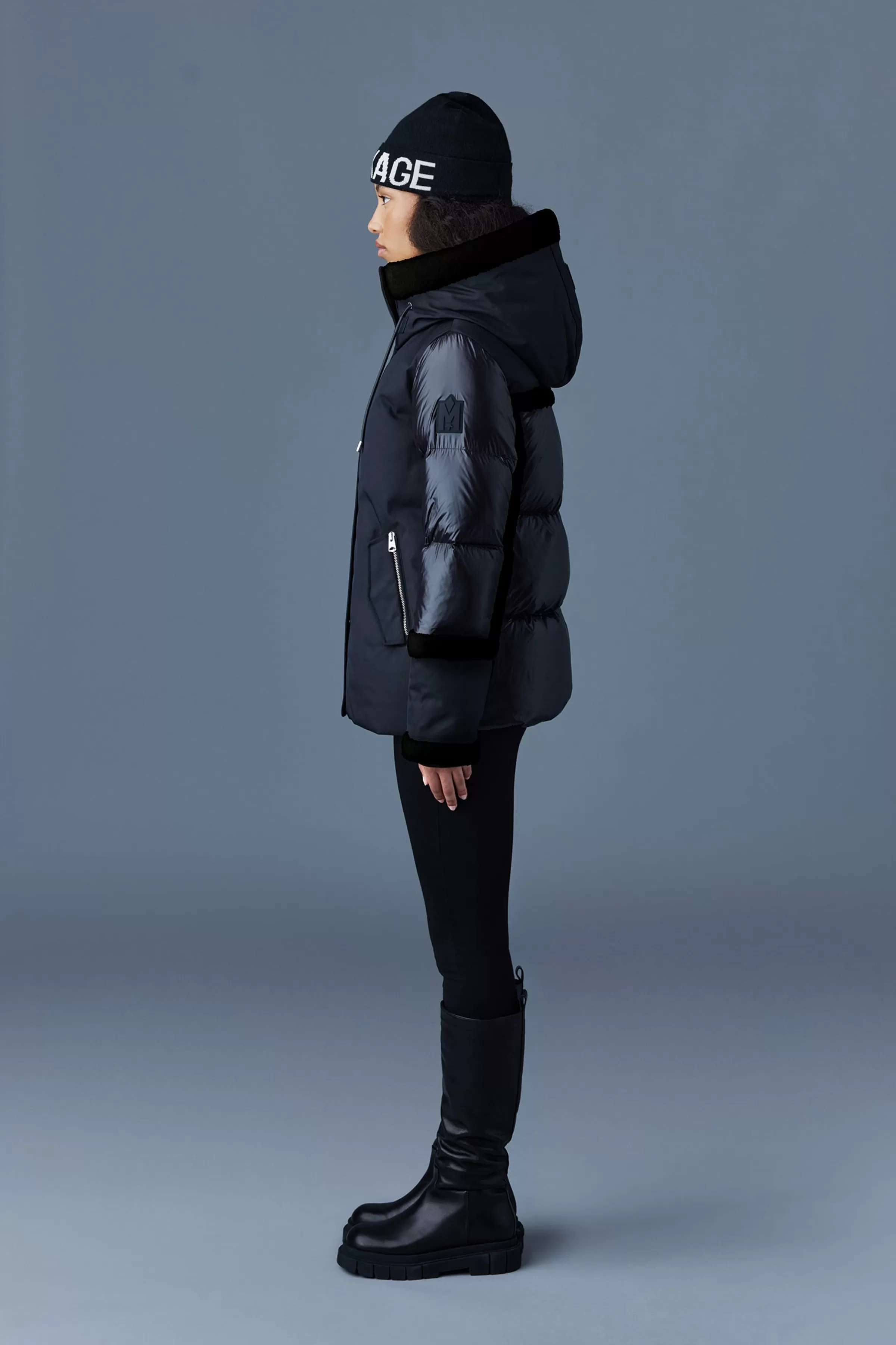 Cyrah, Arctic Twill Down Jacket With Shearling Trim For Ladies | ® US | Mackage Store