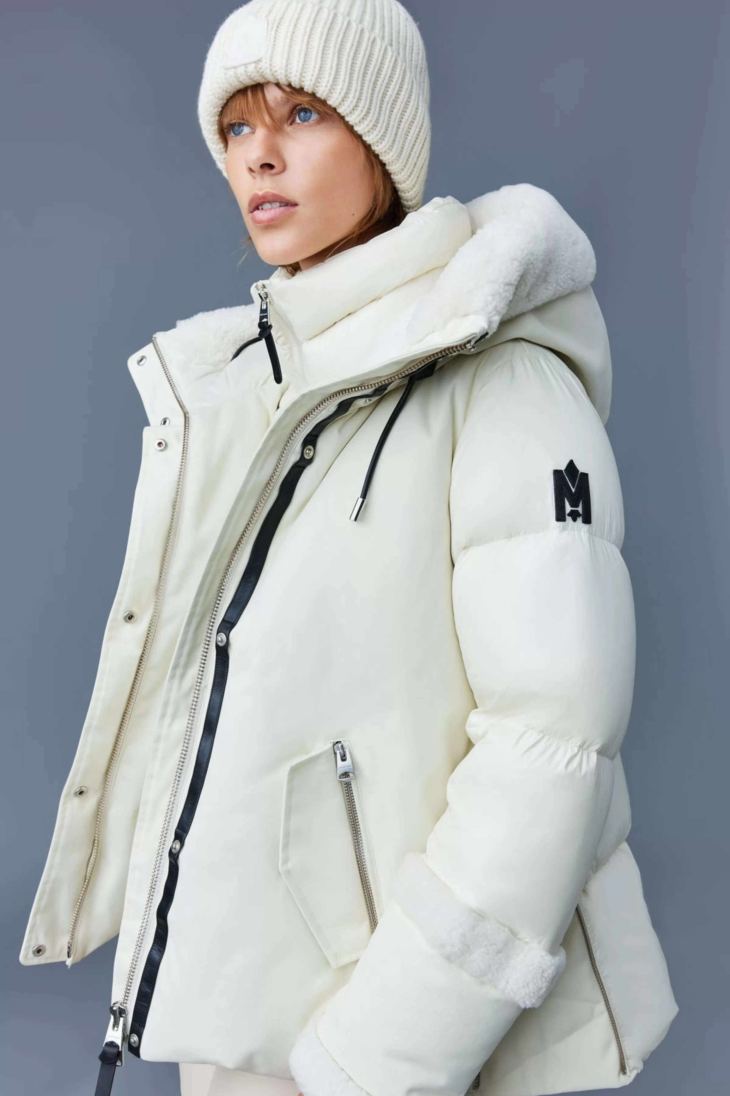 Cyrah, Arctic Twill Down Jacket With Shearling Trim For Ladies | ® US | Mackage Store