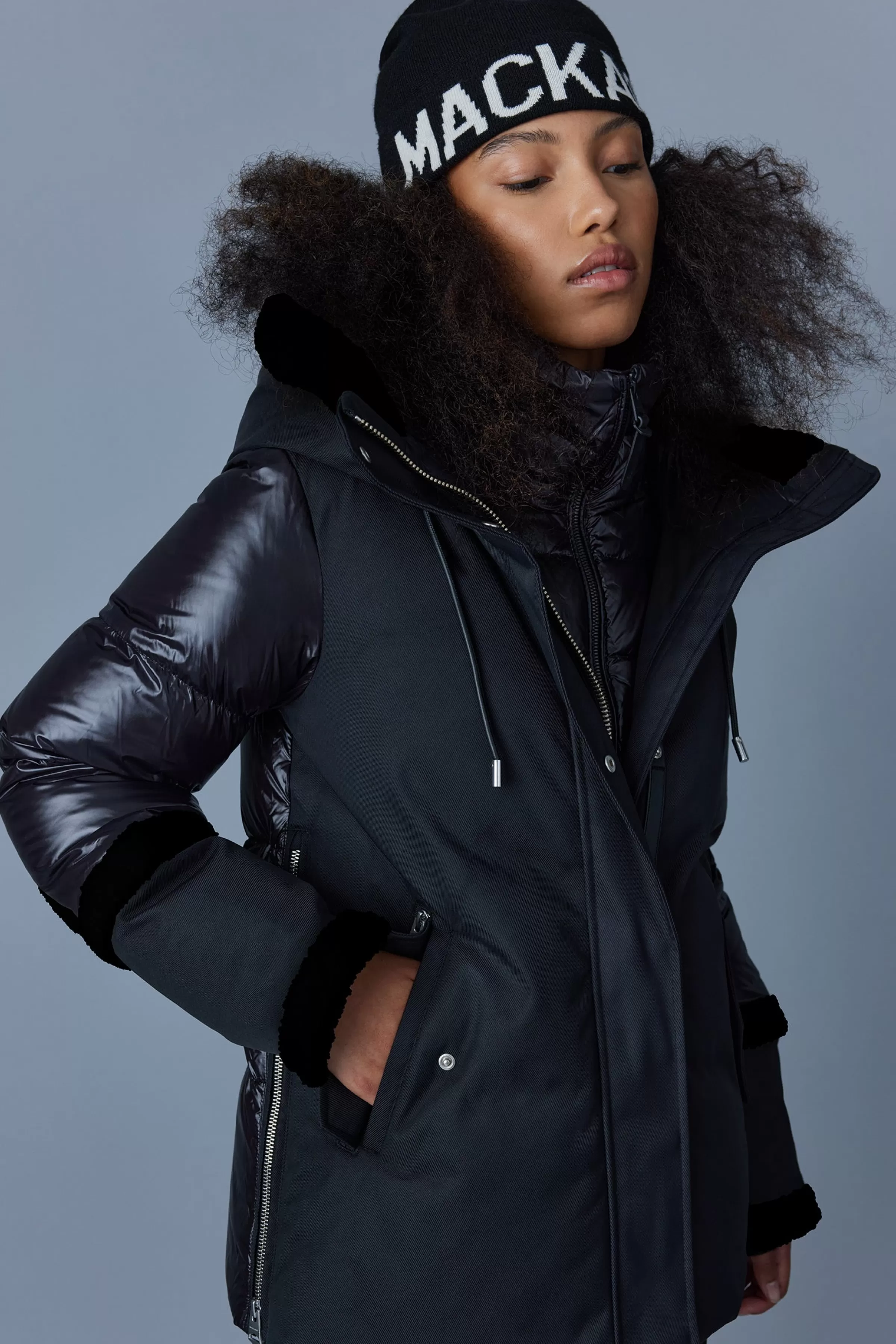 Cyrah, Arctic Twill Down Jacket With Shearling Trim For Ladies | ® US | Mackage Store