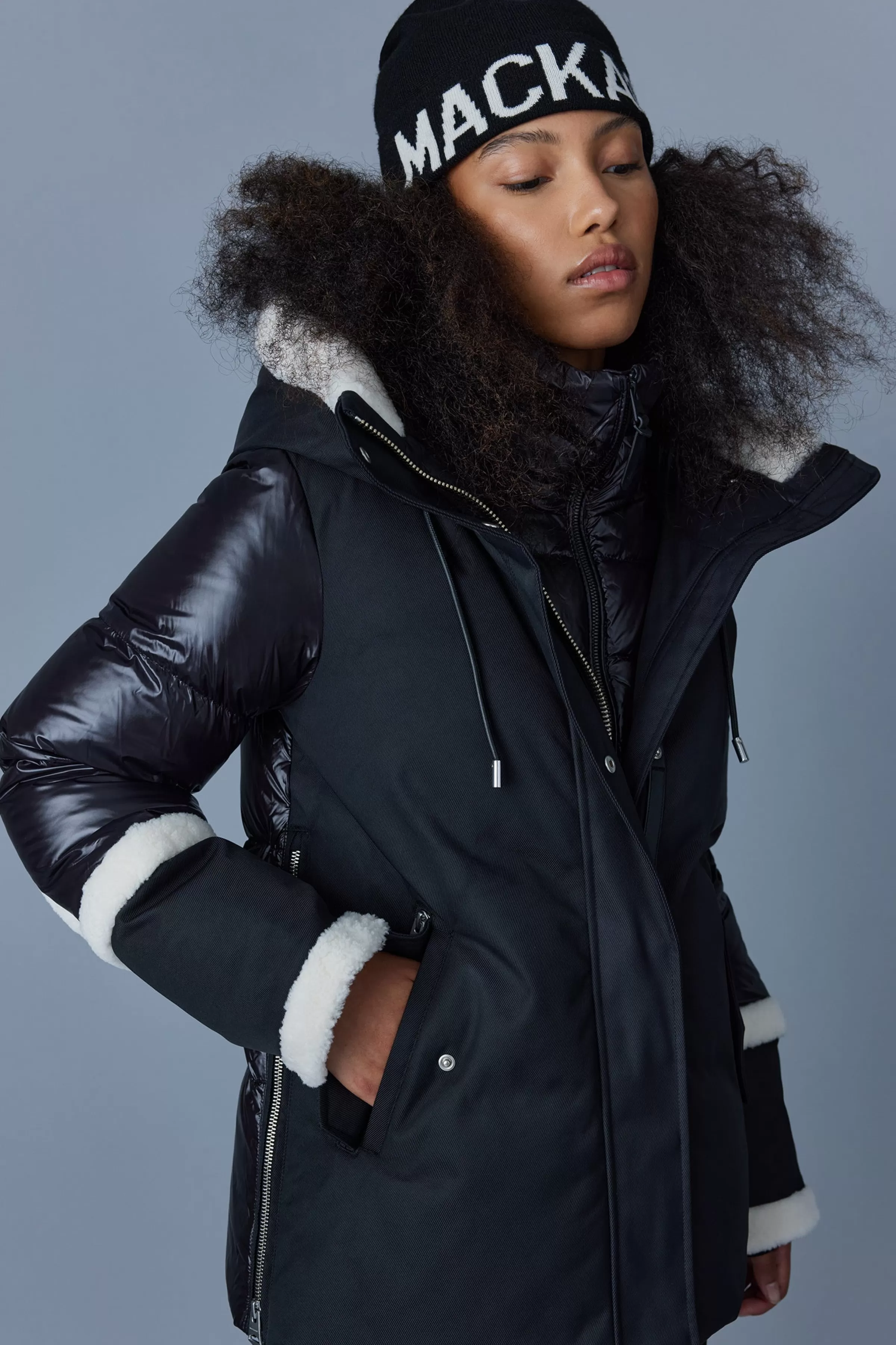 Cyrah, Arctic Twill Down Jacket With Shearling Trim For Ladies | ® US | Mackage Store