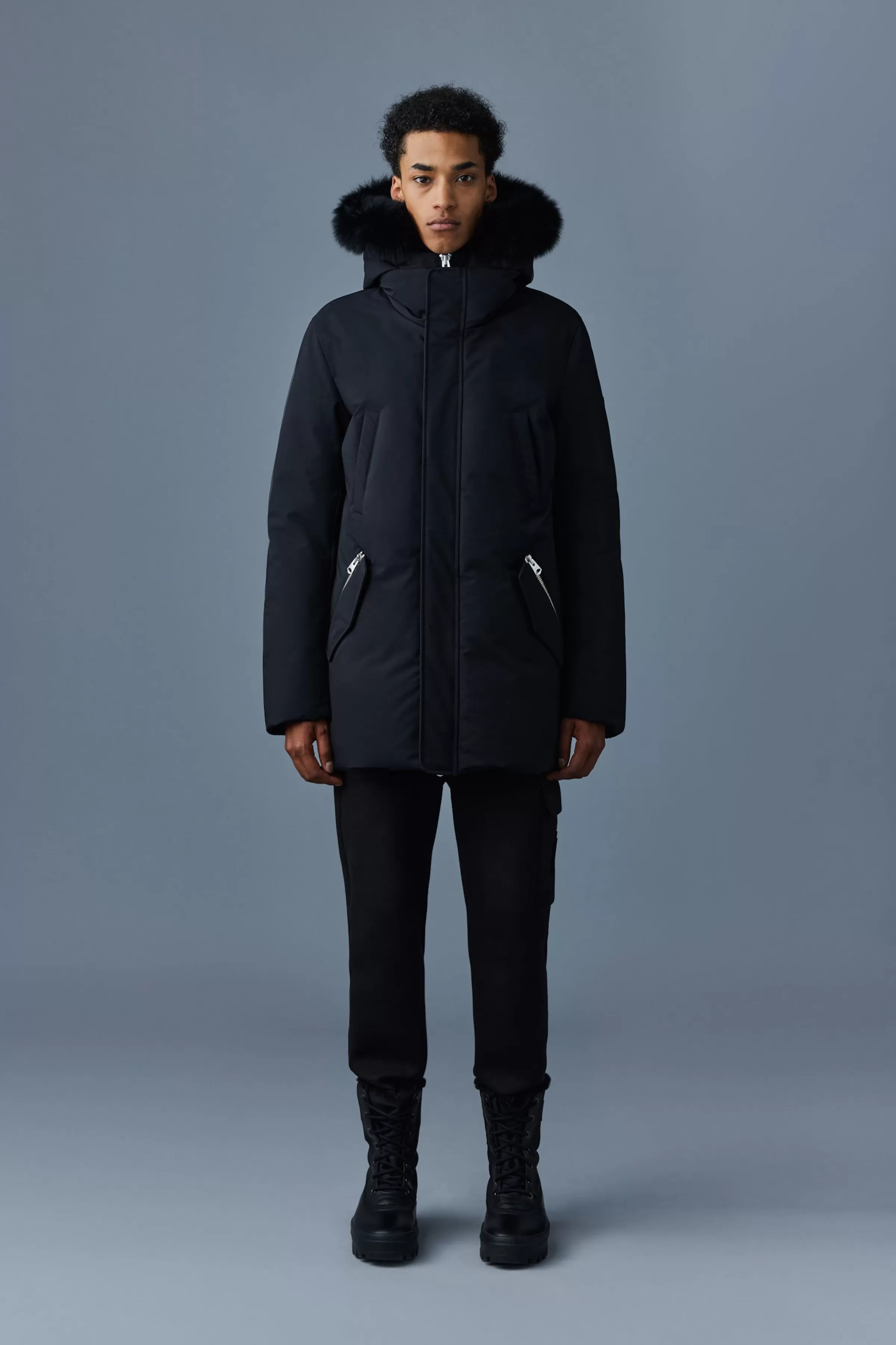 Edward, 2-in-1 Down Parka With Hooded Bib And Blue Fox Fur For Men | ® US | Mackage Online