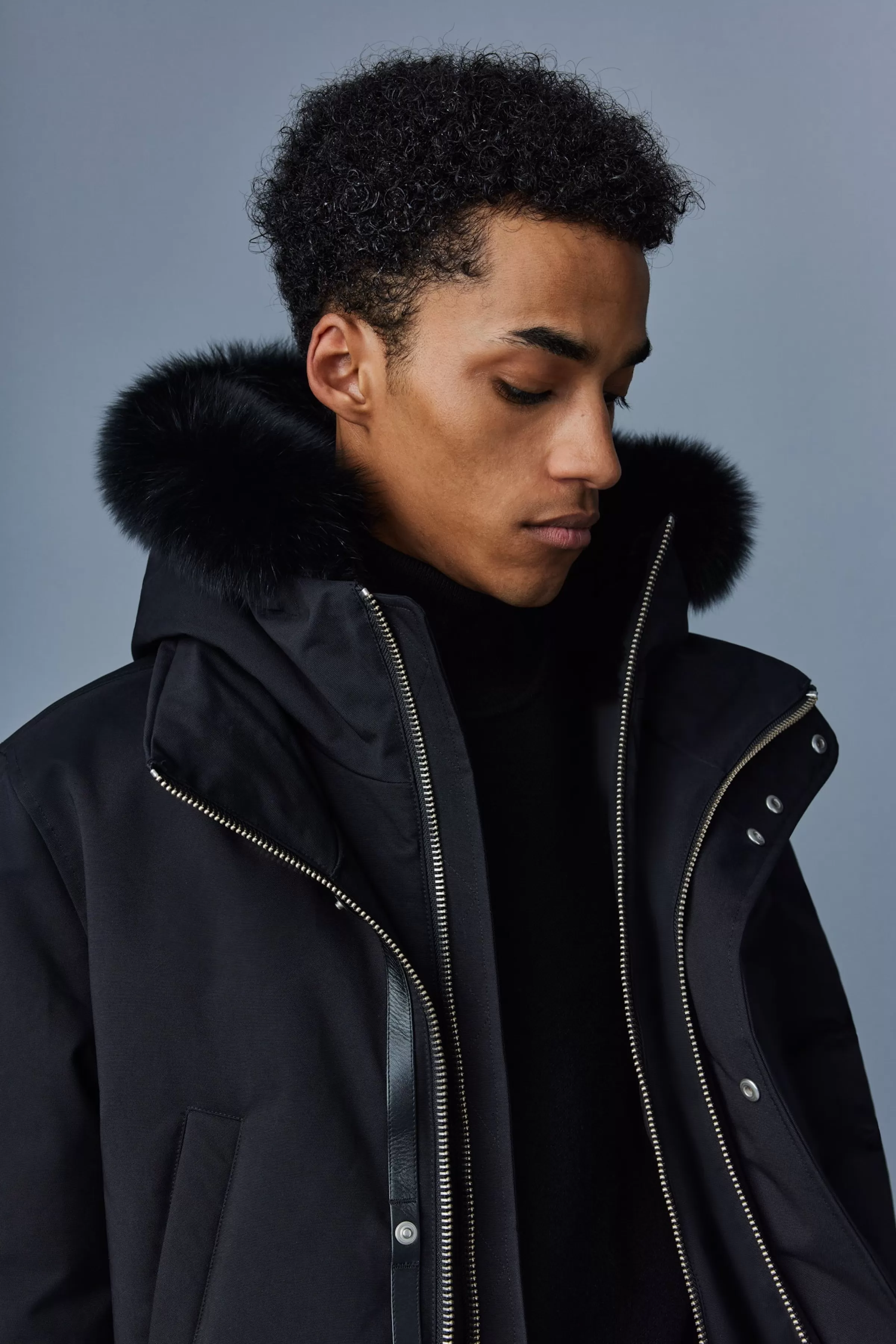 Edward, 2-in-1 Down Parka With Hooded Bib And Blue Fox Fur For Men | ® US | Mackage Online