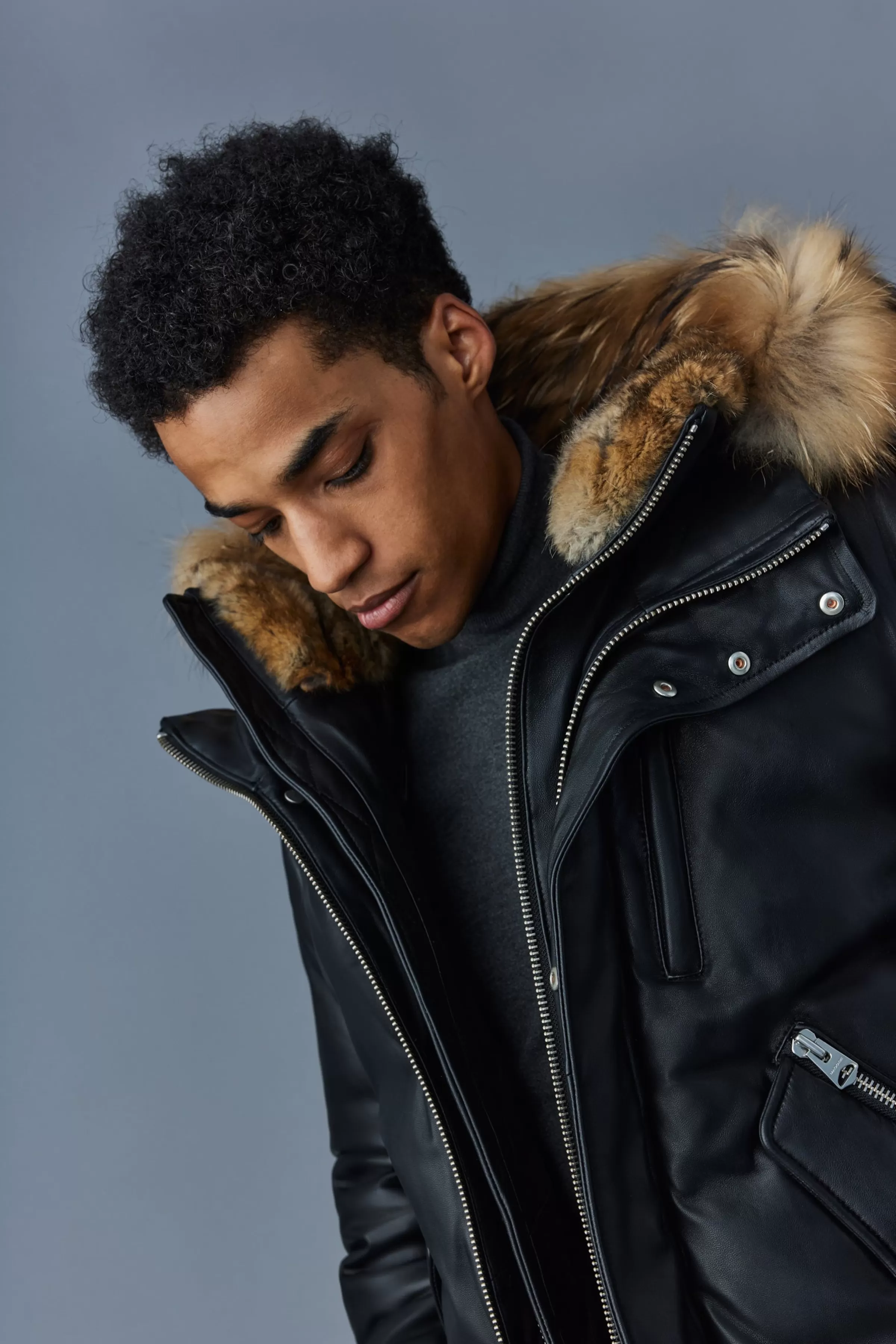 Glen, 2-in-1 (R)Leather Bomber Jacket With Hooded Bib & Natural Fur For Men | ® US | Mackage Flash Sale