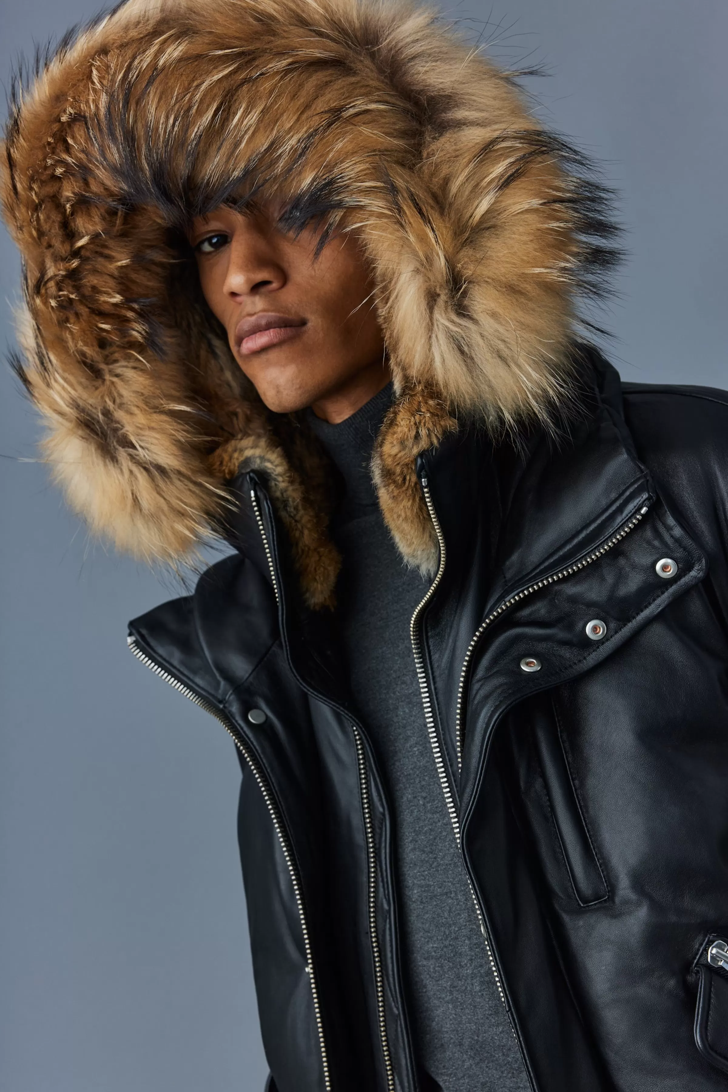 Glen, 2-in-1 (R)Leather Bomber Jacket With Hooded Bib & Natural Fur For Men | ® US | Mackage Flash Sale