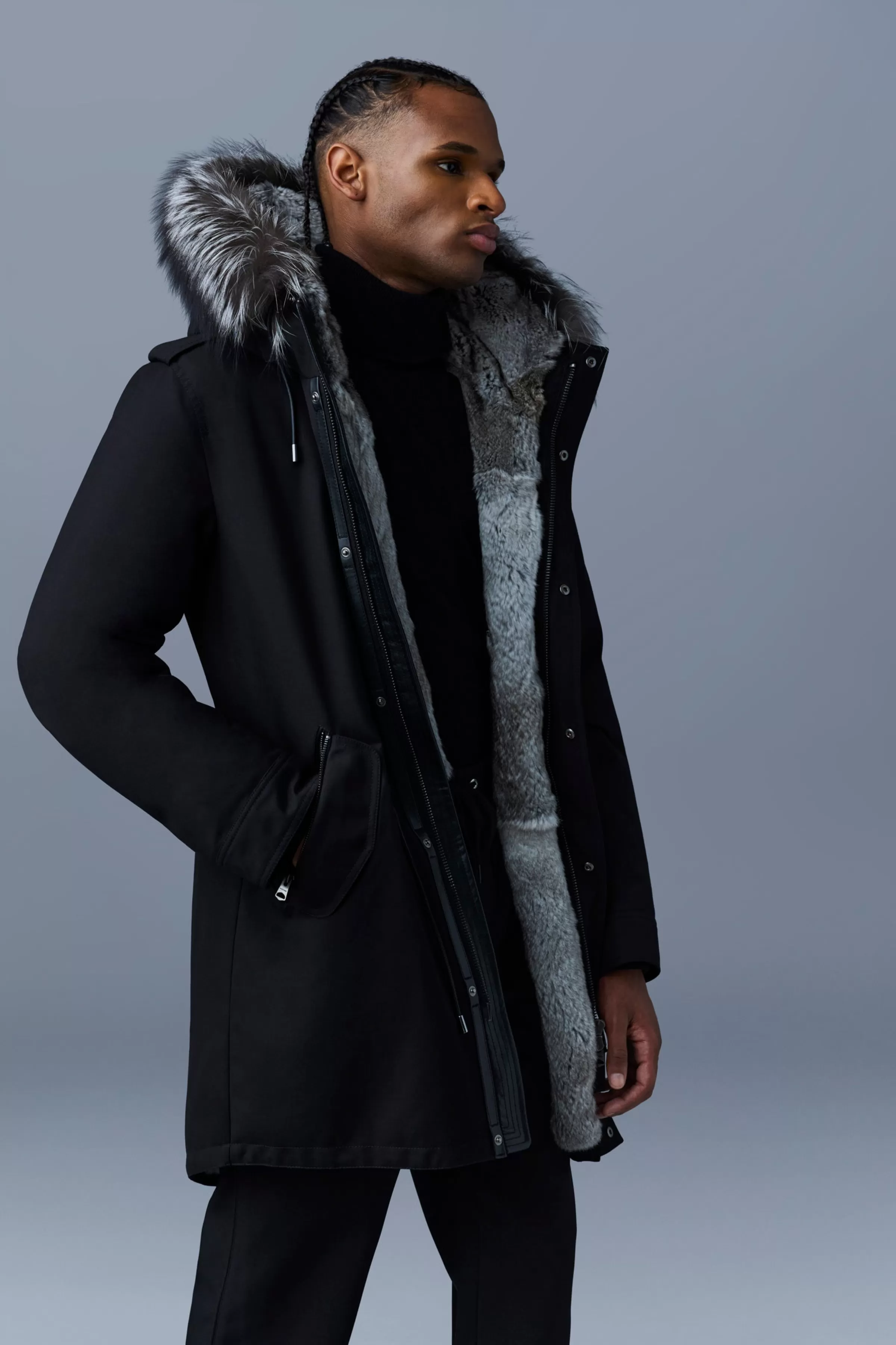 Moritz, Rabbit Fur-lined Twill Parka With Removable Silver Fox Fur Trim For Men | ® US | Mackage Fashion