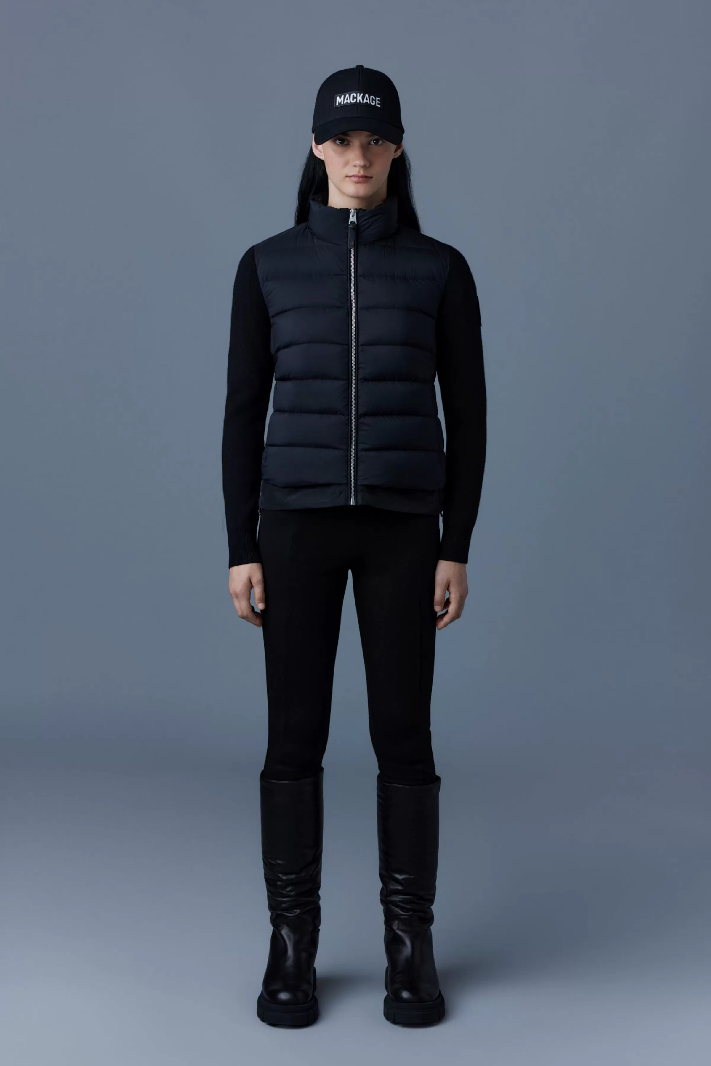 Oceane, Recycled Hybrid Jacket With Rib Knit Sleeves For Ladies | ® US | Mackage Online