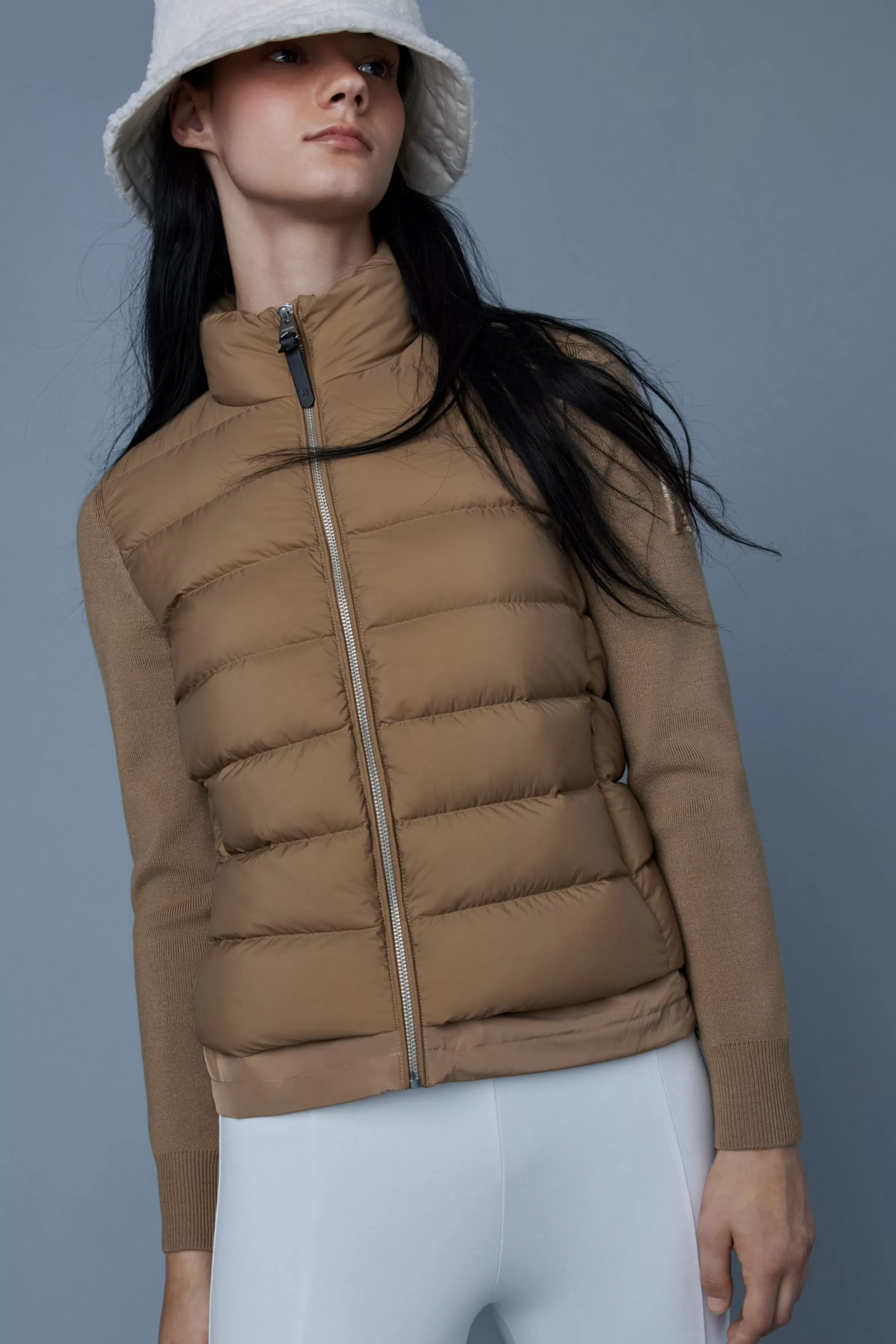 Oceane, Recycled Hybrid Jacket With Rib Knit Sleeves For Ladies | ® US | Mackage Online