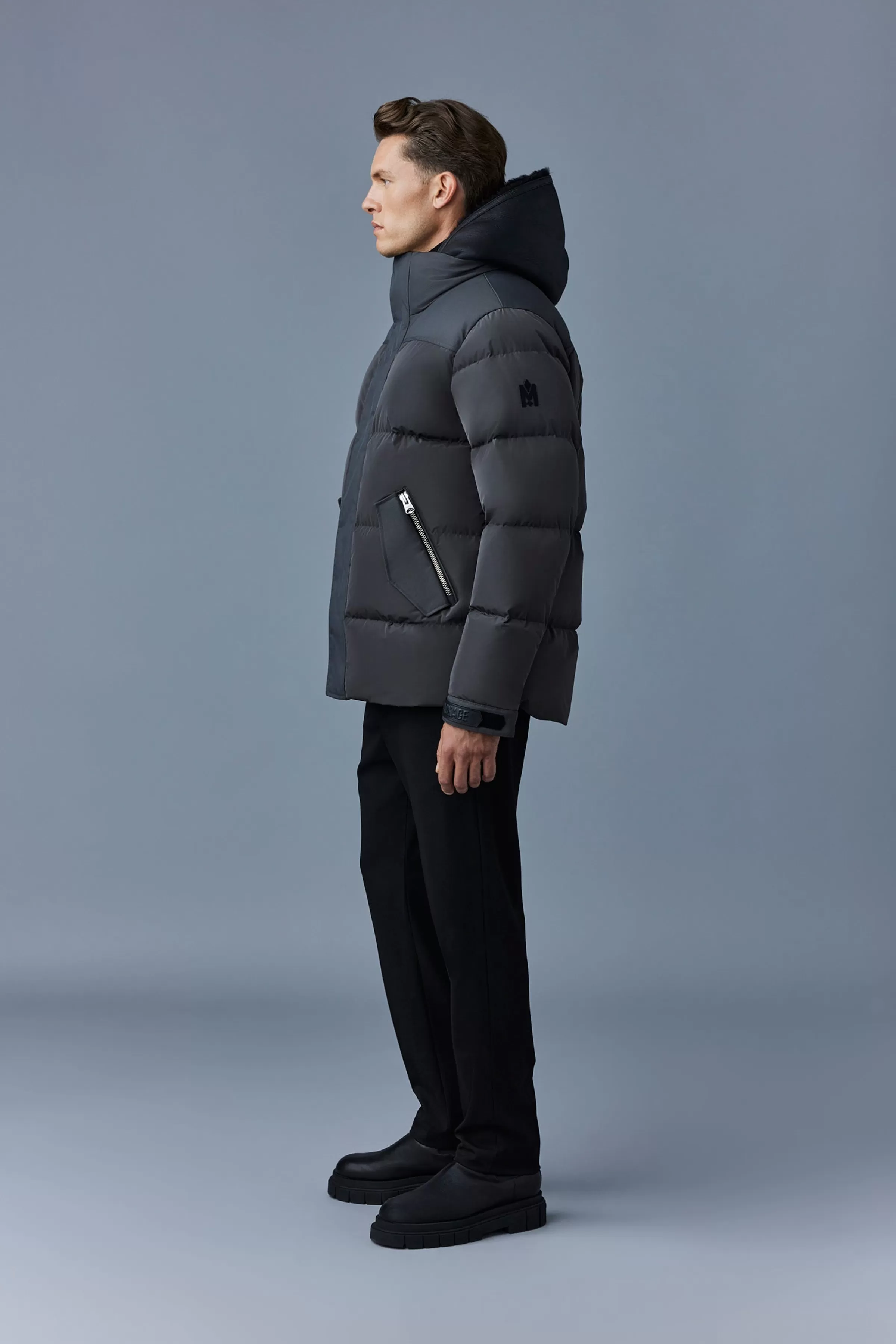 Riley, Classic Down Jacket With Removable Shearling Bib For Men | ® US | Mackage Outlet