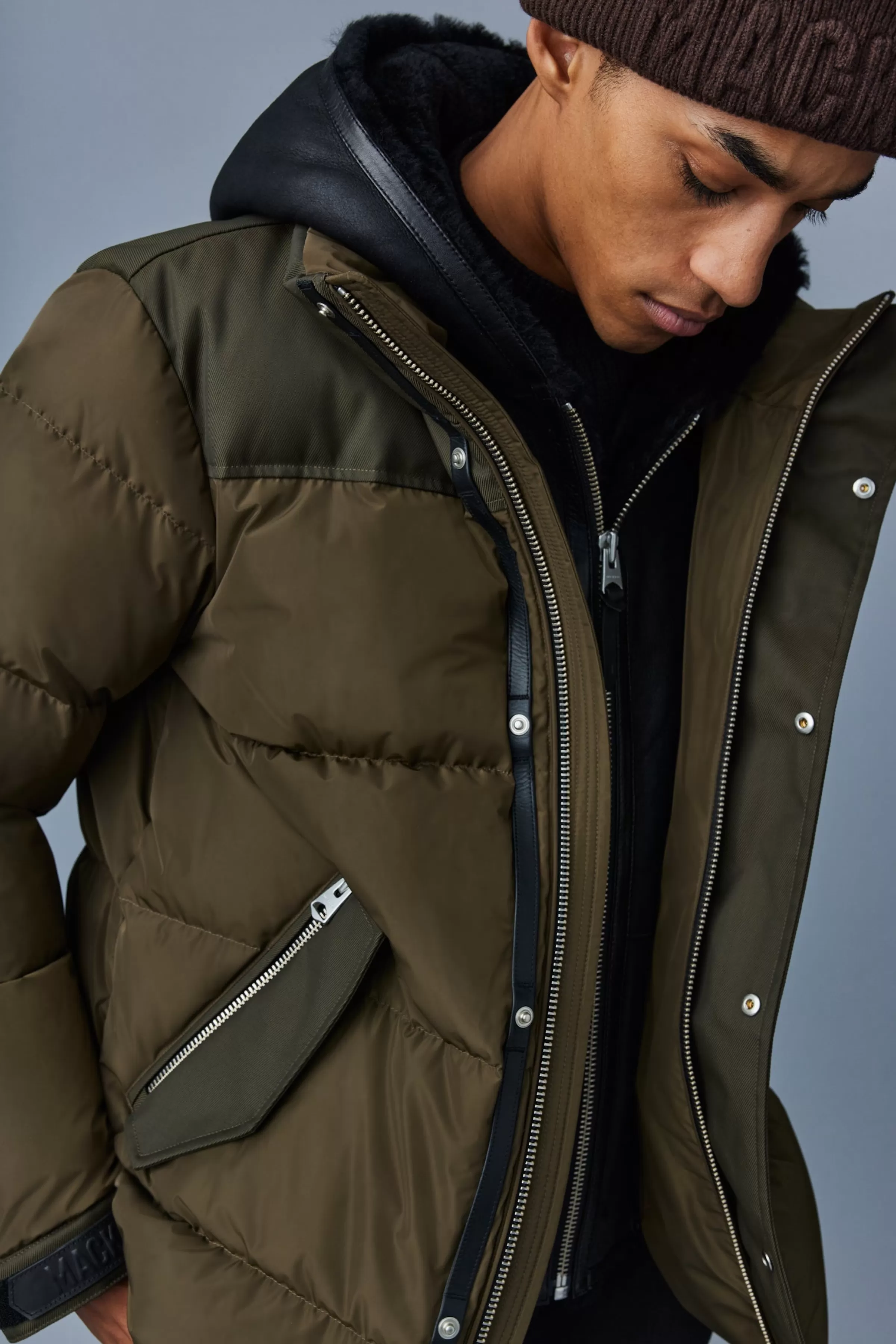 Riley, Classic Down Jacket With Removable Shearling Bib For Men | ® US | Mackage Outlet