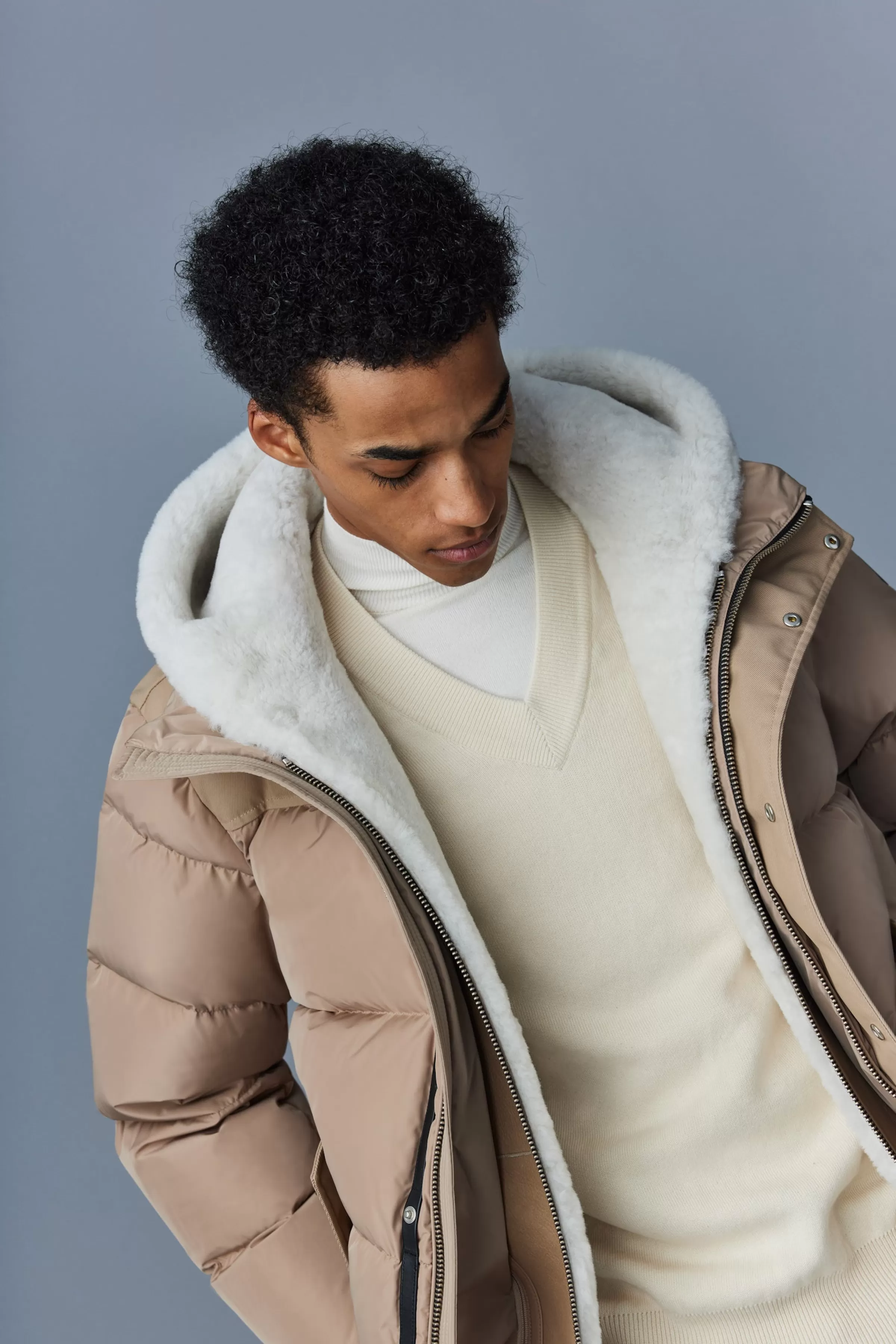 Riley, Classic Down Jacket With Removable Shearling Bib For Men | ® US | Mackage Outlet