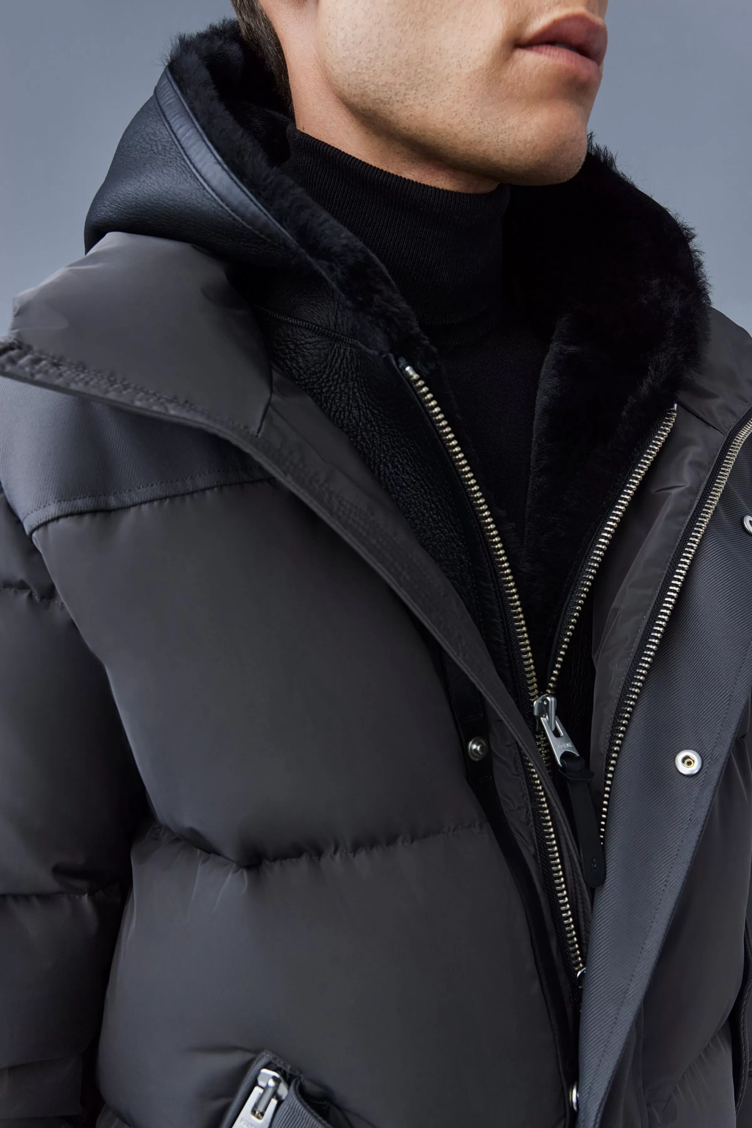 Riley, Classic Down Jacket With Removable Shearling Bib For Men | ® US | Mackage Outlet