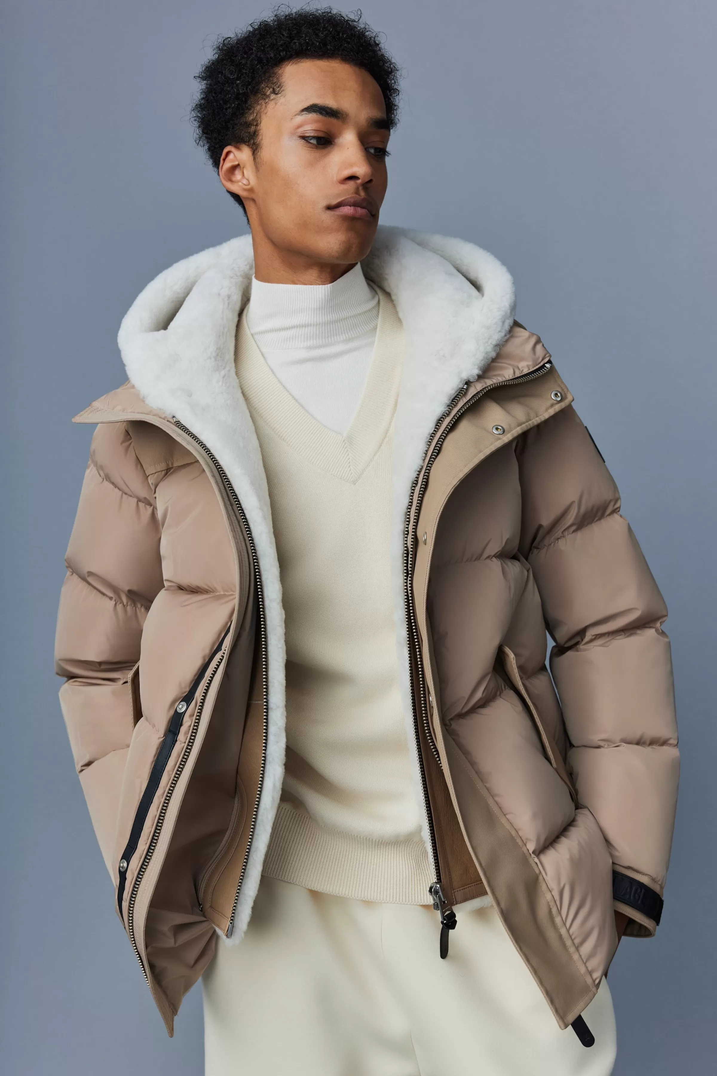 Riley, Classic Down Jacket With Removable Shearling Bib For Men | ® US | Mackage Outlet