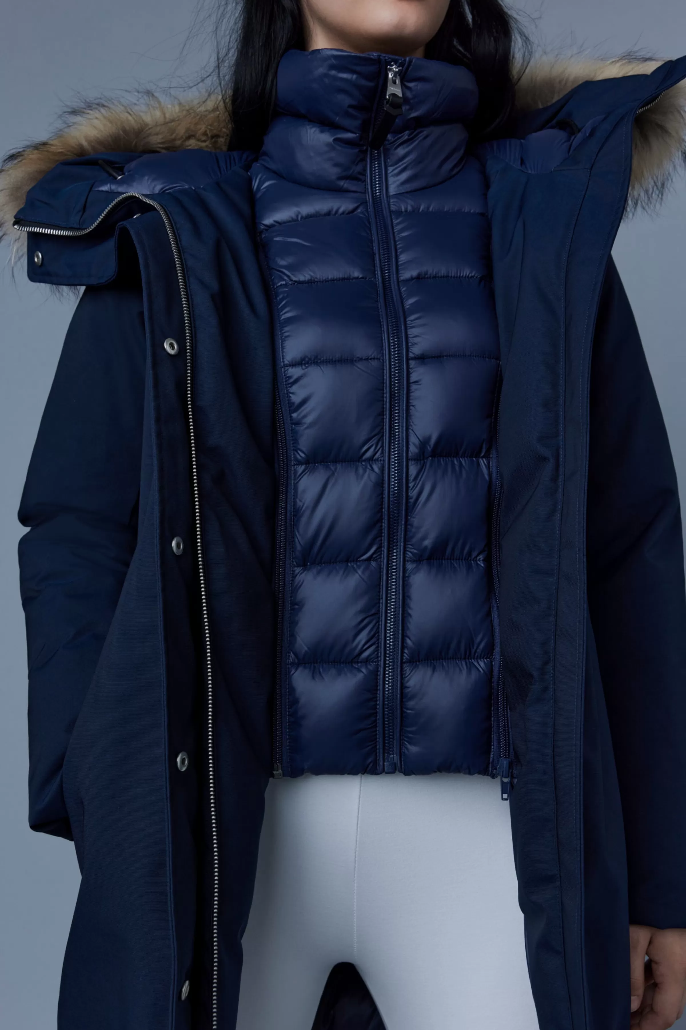 Shiloh, 2-in-1 Fitted Down Coat With Removable Bib And Natural Fur For Ladies | ® US | Mackage Sale