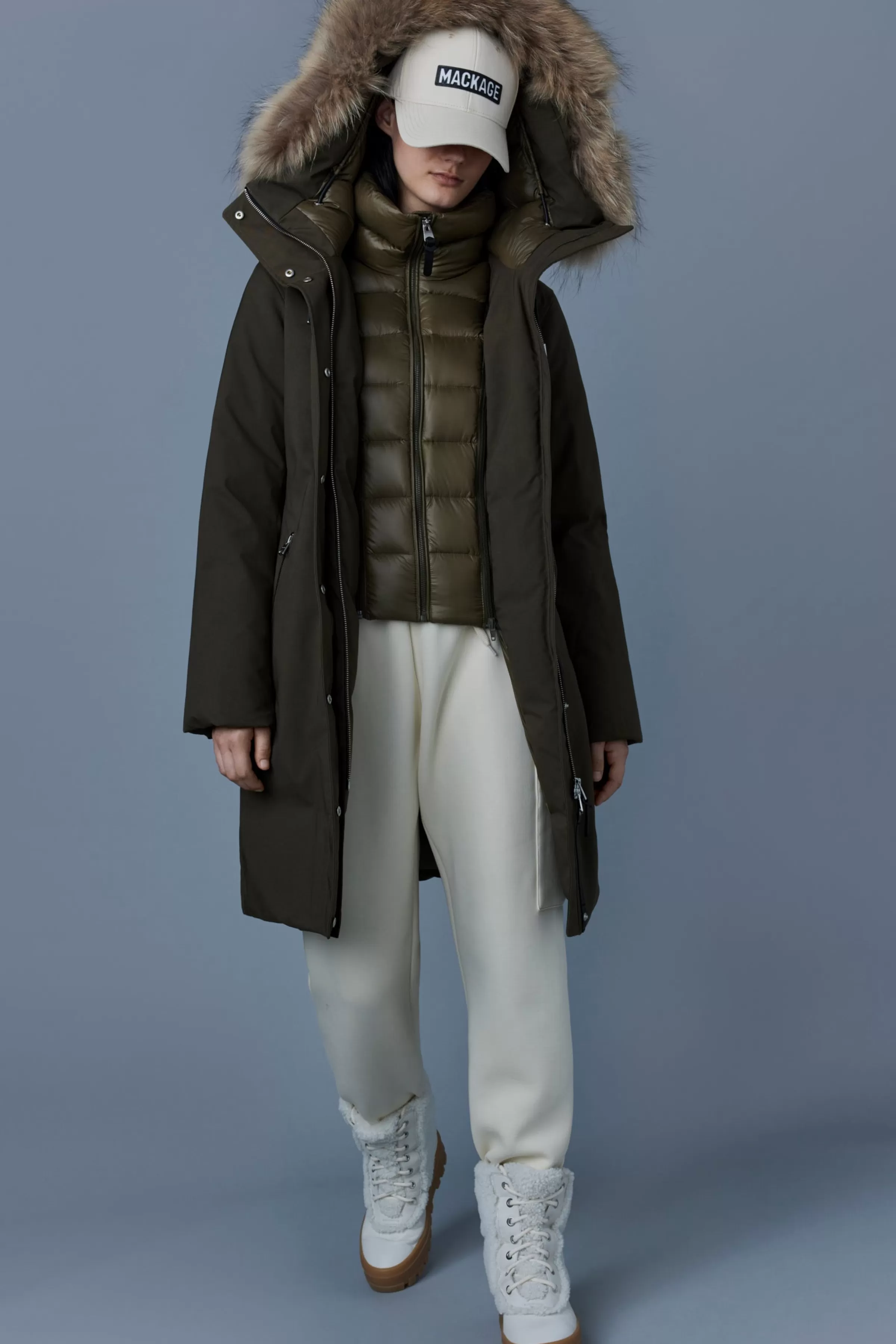 Shiloh, 2-in-1 Fitted Down Coat With Removable Bib And Natural Fur For Ladies | ® US | Mackage Sale