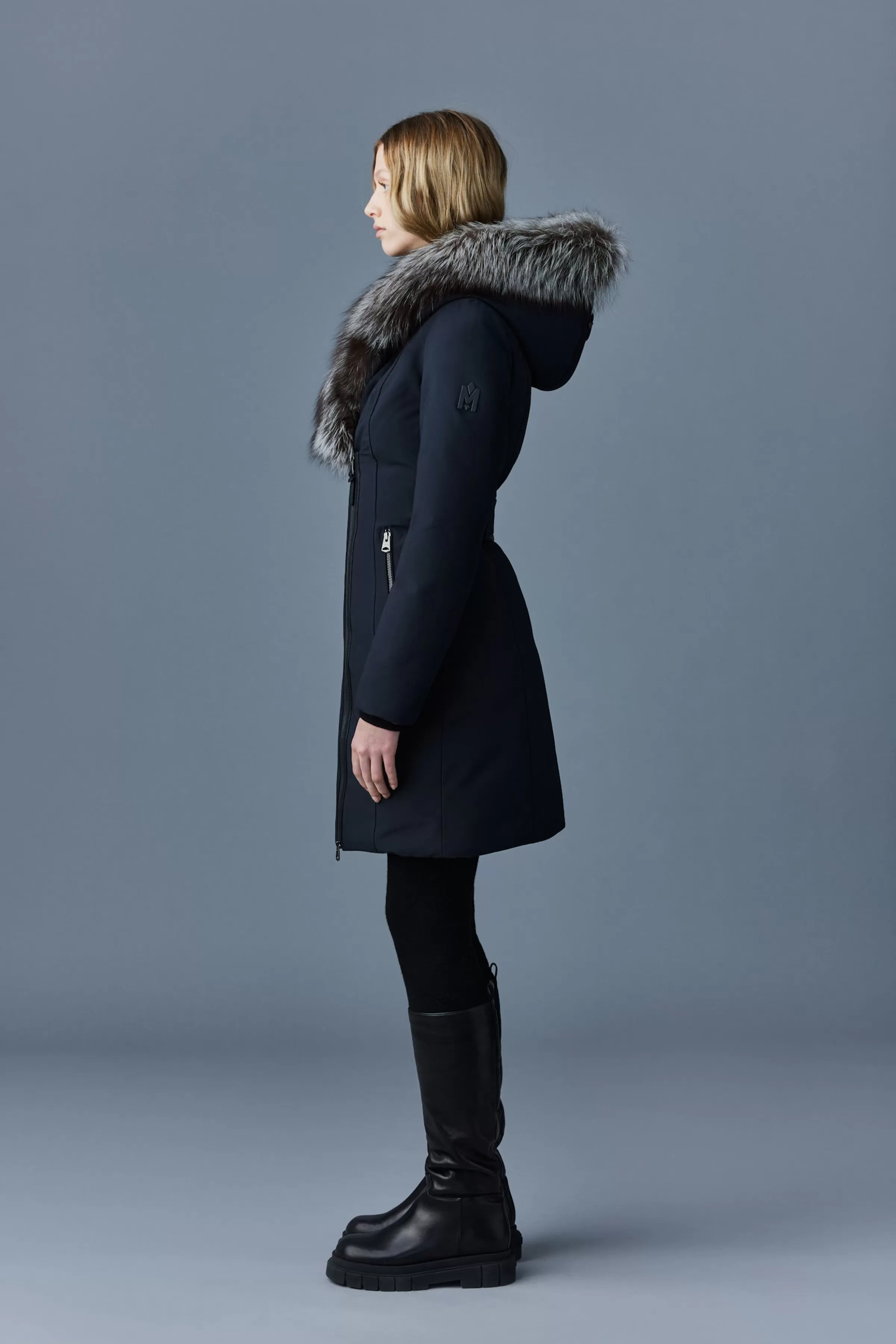 Trish, Powder Touch Down Coat With Silver Fox Fur Signature Collar For Ladies | ® US | Mackage Store