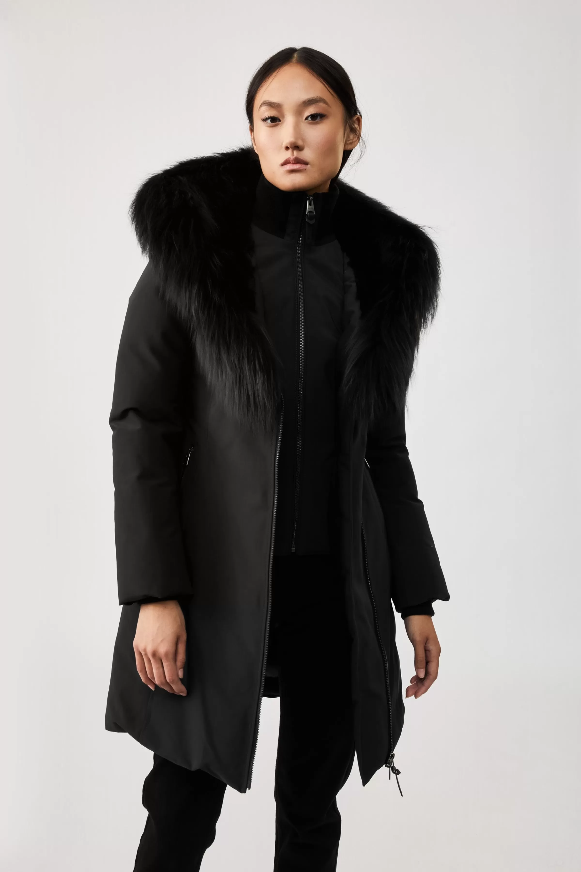 Trish, Powder Touch Down Coat With Silver Fox Fur Signature Collar For Ladies | ® US | Mackage Store