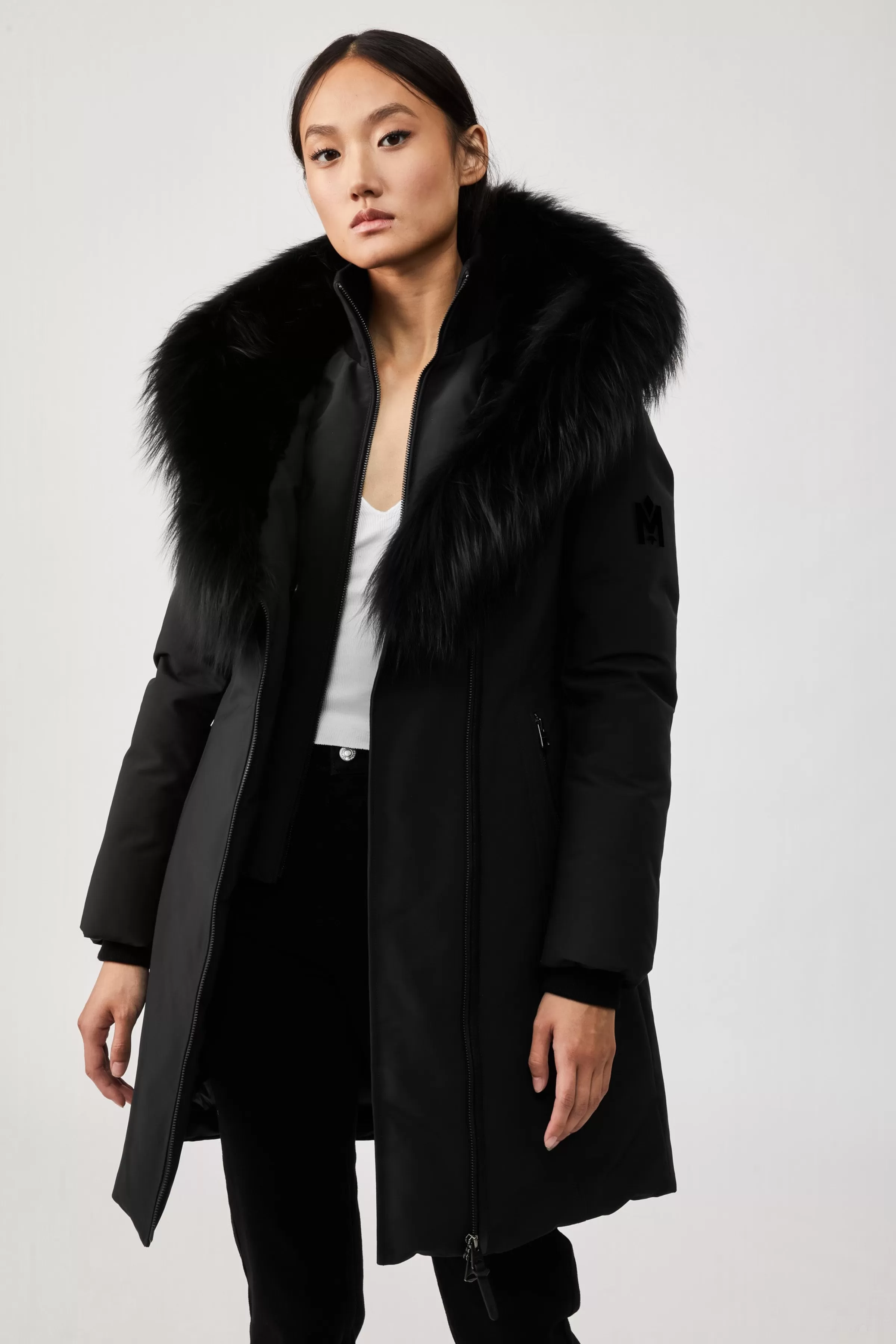 Trish, Powder Touch Down Coat With Silver Fox Fur Signature Collar For Ladies | ® US | Mackage Store