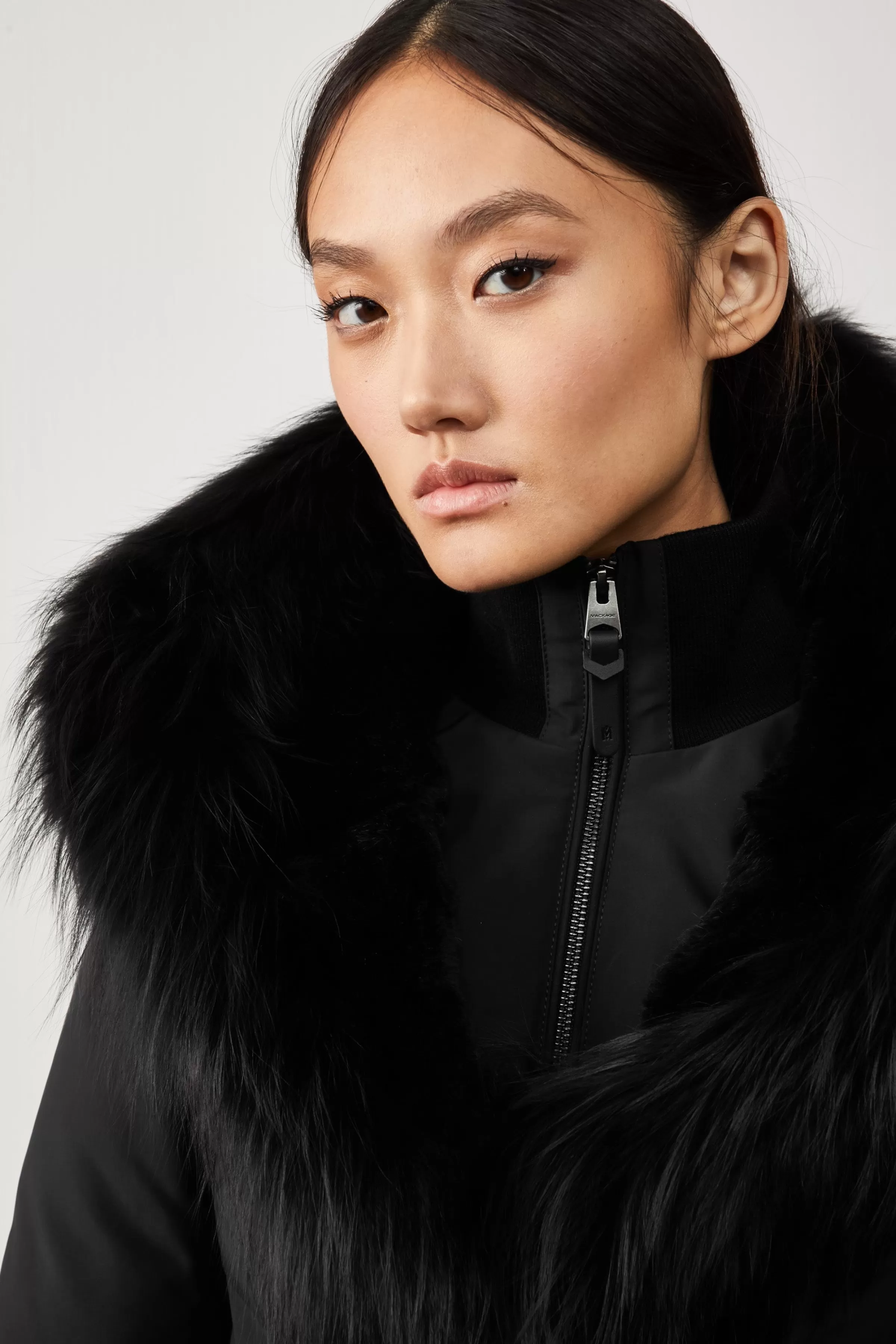 Trish, Powder Touch Down Coat With Silver Fox Fur Signature Collar For Ladies | ® US | Mackage Store